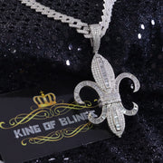 King Of Bling's White Sterling Silver Fleur de Lis wise Shape Pendant with15.62ct Cubic Zirconia KING OF BLINGS