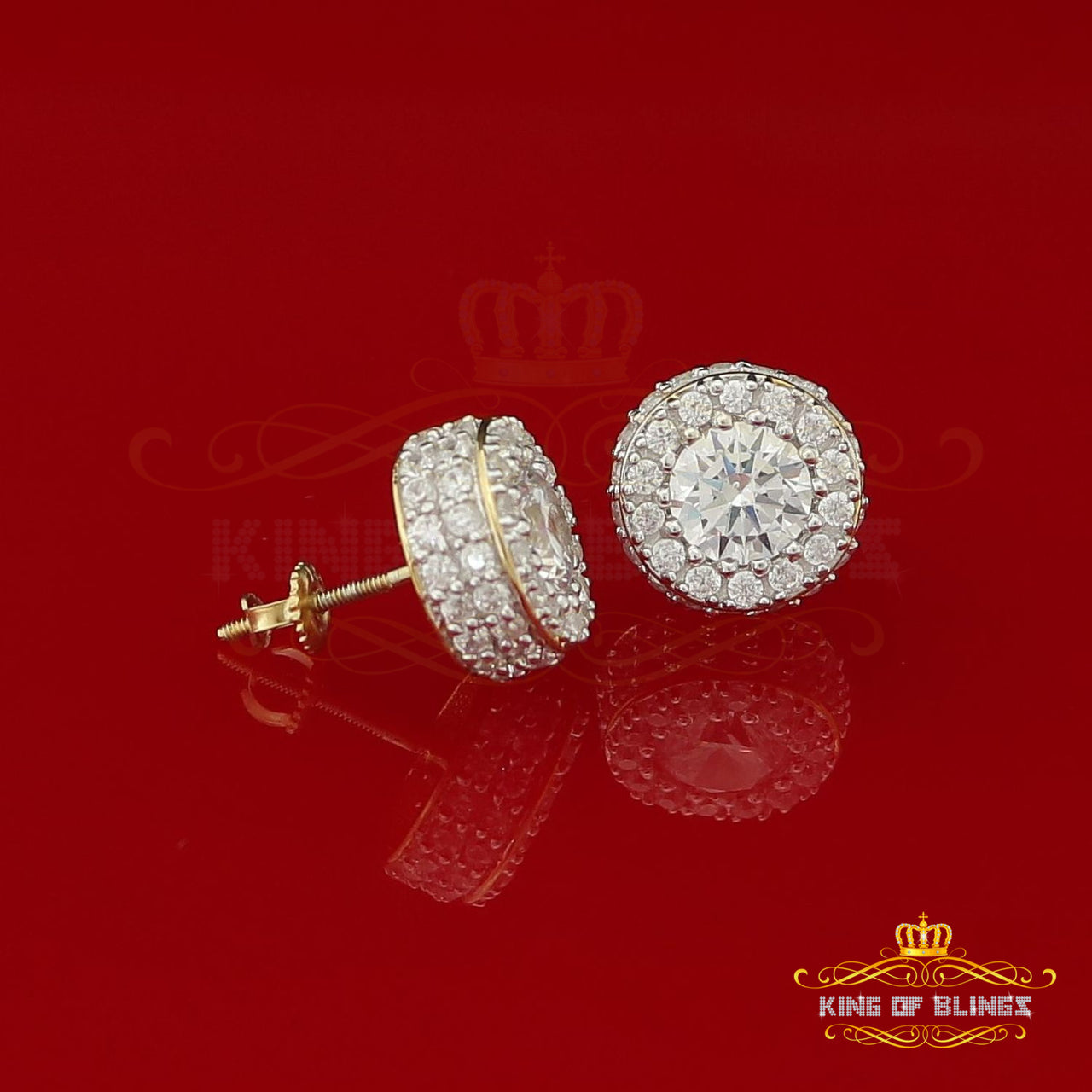 King of Bling's Aretes Para Hombre 925 Yellow Silver 6.57ct Cubic Zirconia Round Ladies Earring