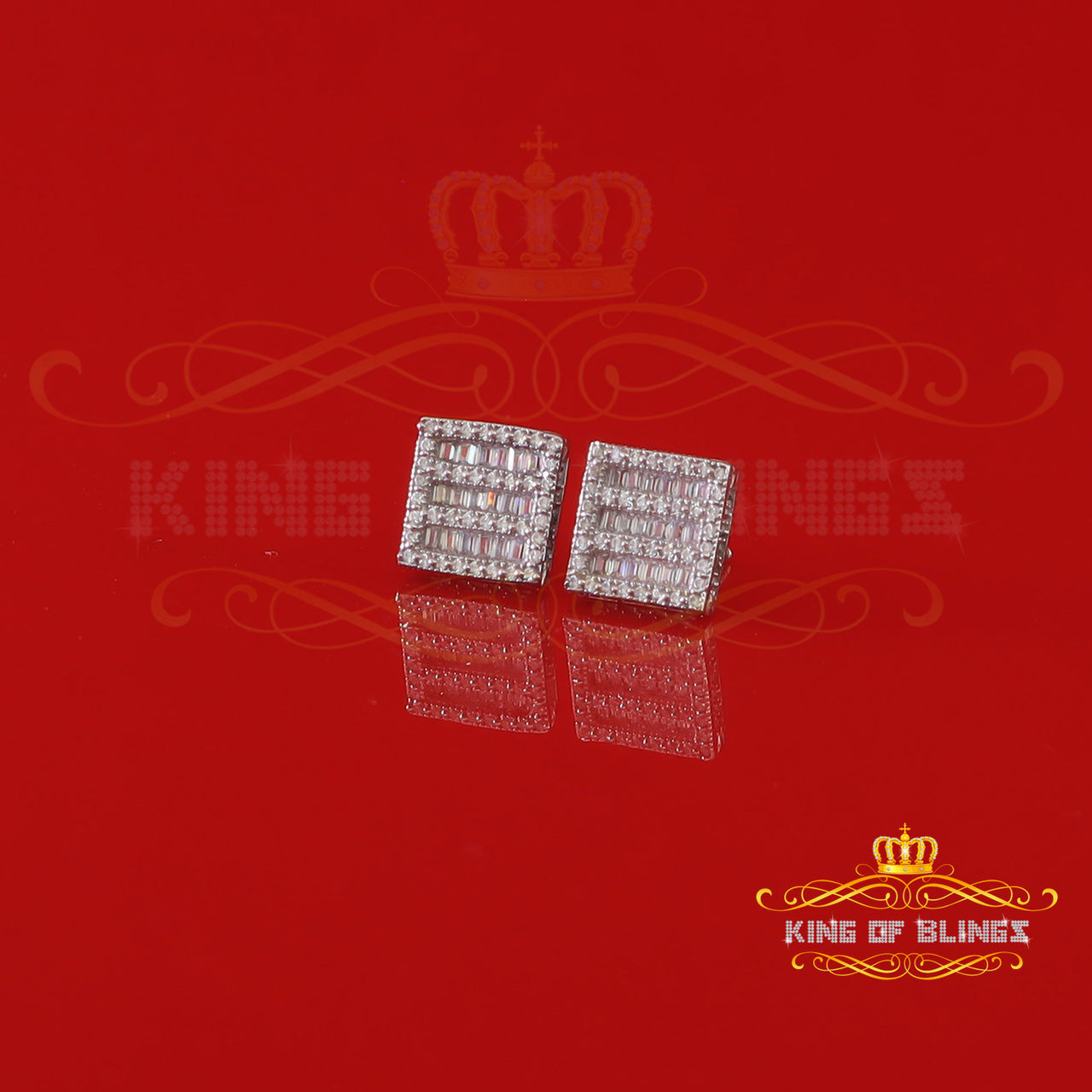 King of Bling's Hip Hop Screw Back White Silver 2.07ct Cubic Zirconia Women's & Men's Earrings