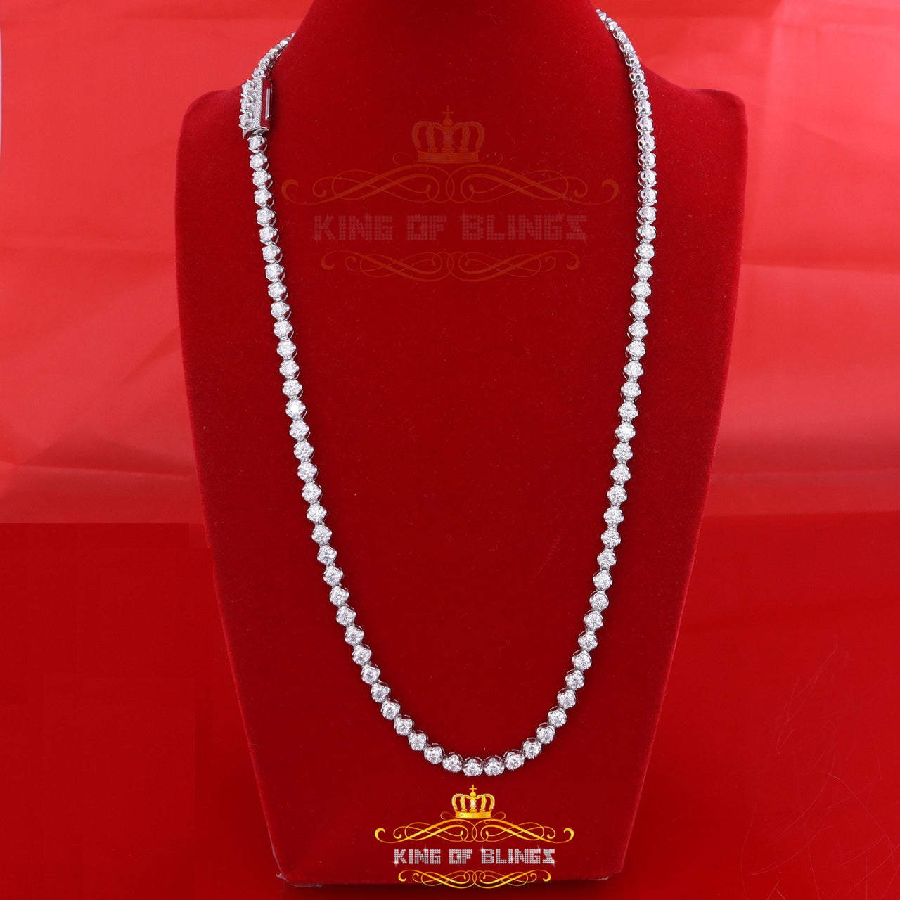 925 Silver White 20ct Moissanite Tennis Men's Necklace size 22inch & Width 6mm