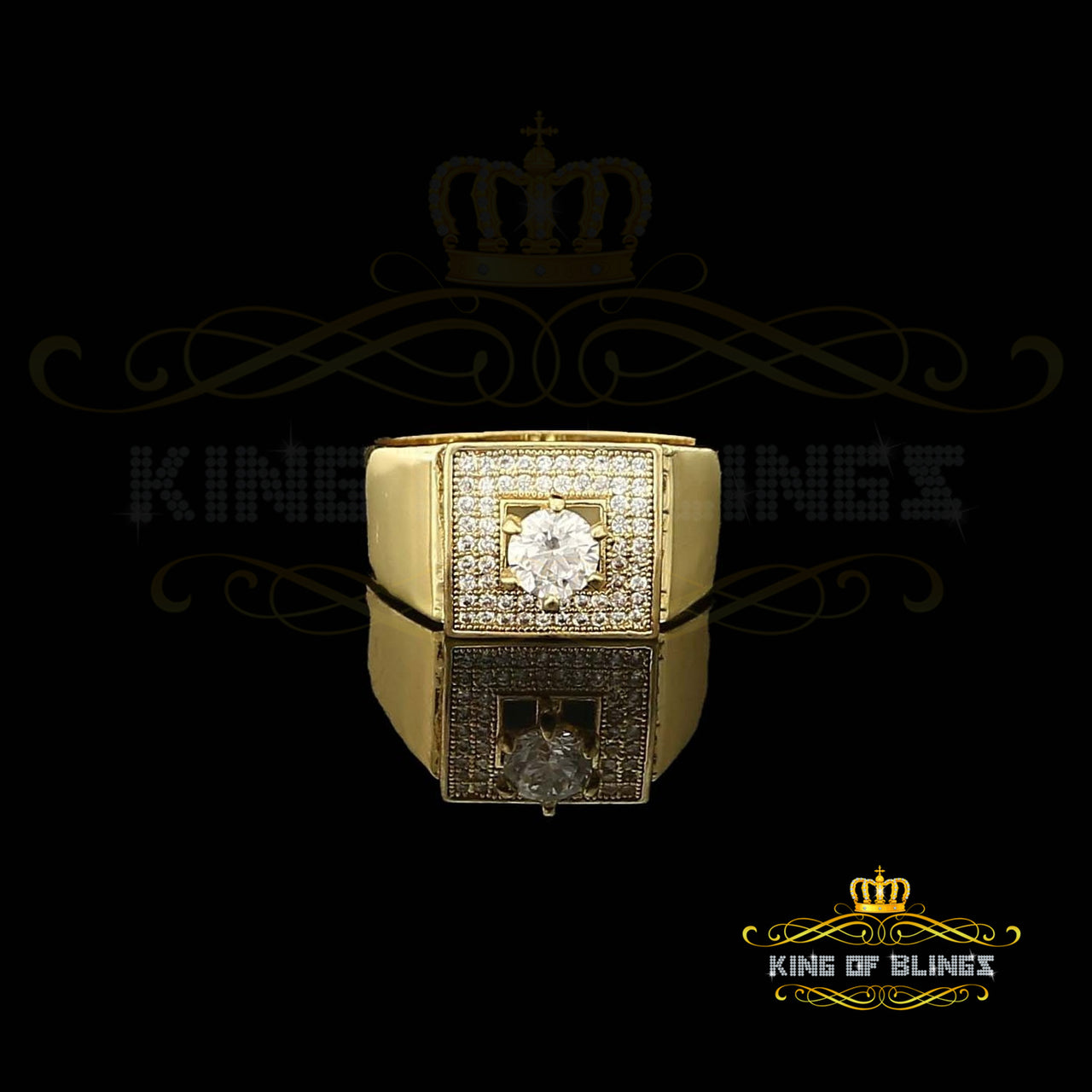 King Of Bling's 925 Yellow Sterling Silver 0.00ct Cubic Zirconia Square Men's Ring Big Size 14.5 KING OF BLINGS