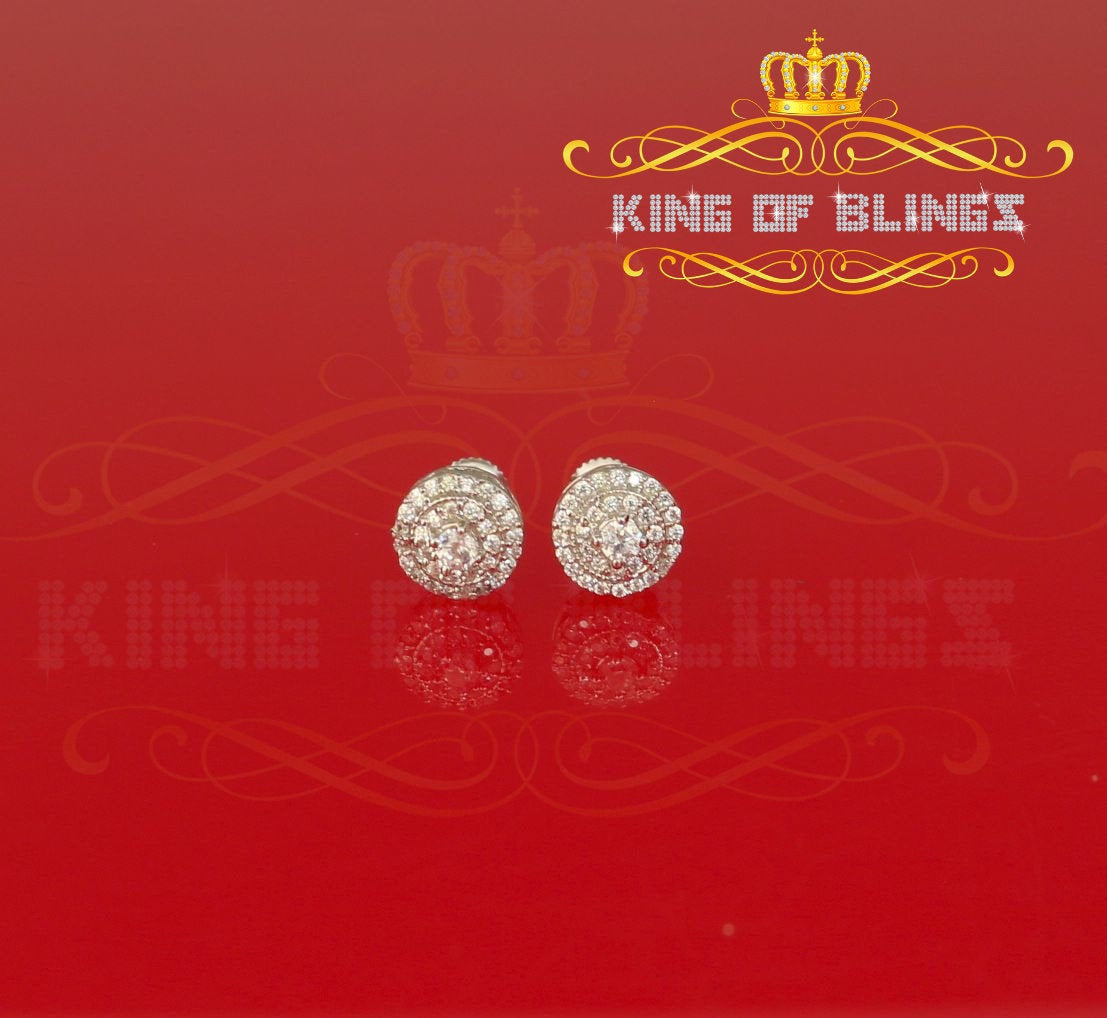 King of Blings- White Sterling Silver 0.78ct Cubic Zirconia Ladies 925 Hip Hop Round Earrings KING OF BLINGS