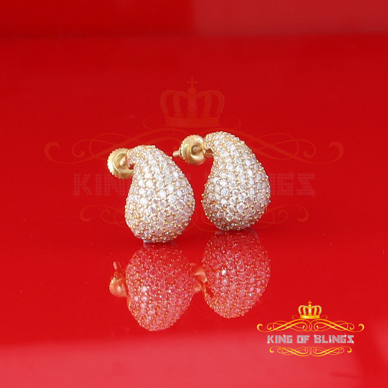King  of Bling's New Fashionable 4CT VVS D Moissanite Women's 925 Yellow Silver Tear Drop Earrings