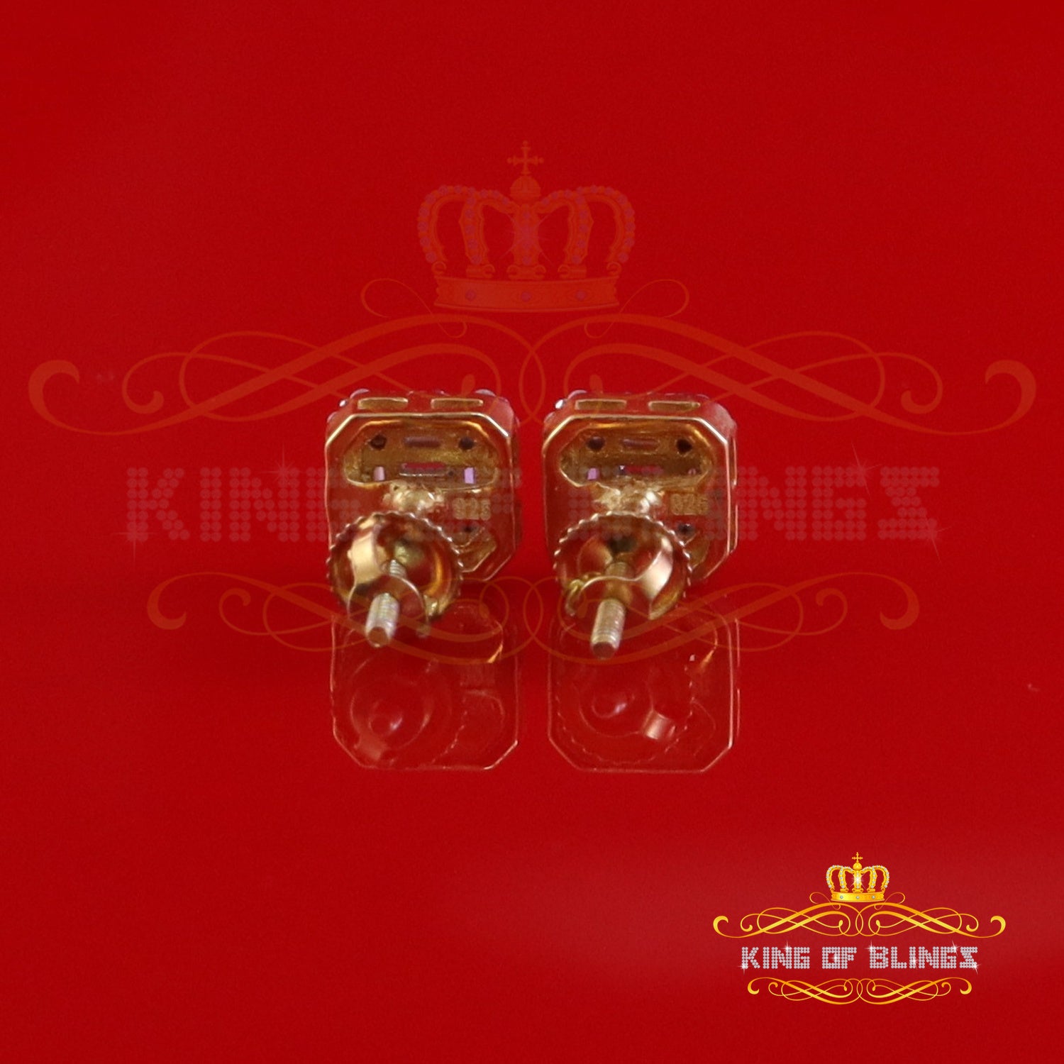 King  of Bling's Men's/Womens 925 Silver Yellow 0.25ct VVS 'D' Moissanite Square Stud Earrings King of Blings