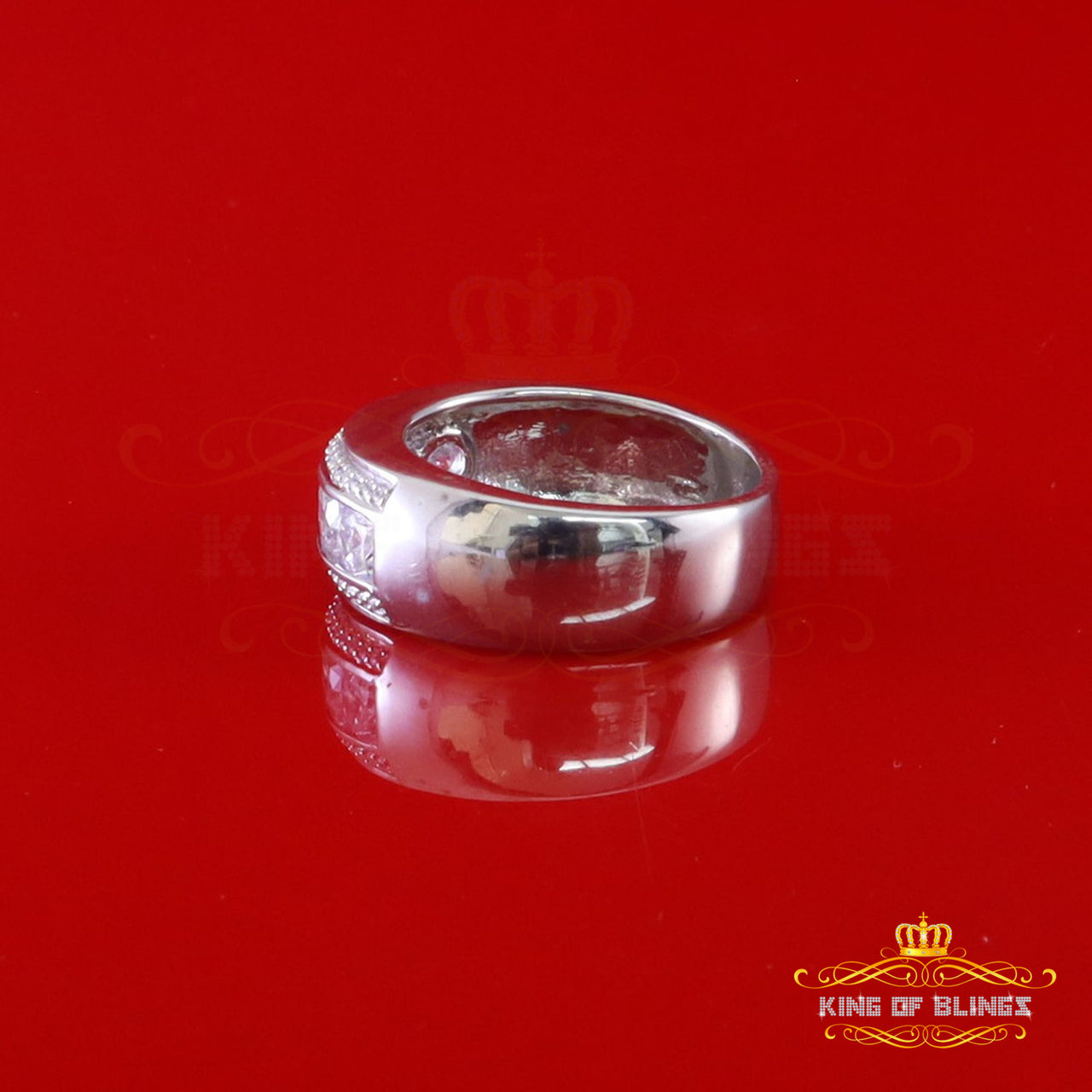 King Of Bling's4.00ct Cubic Zirconia White Silver Round Men's Ring Size 10
