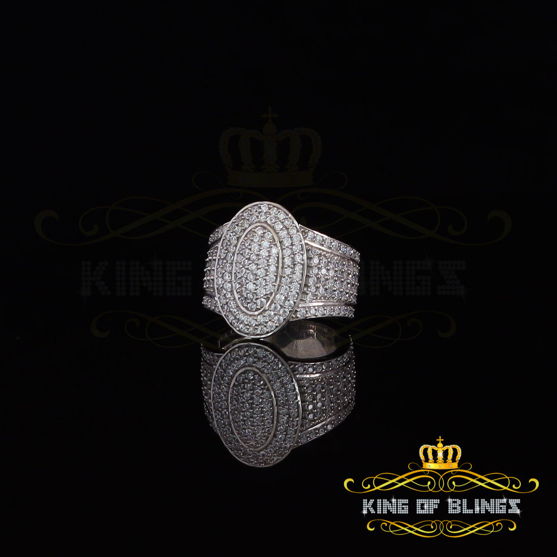 King Of Bling's925 Sterling Silver White 7.50ct Cubic Zirconia Oval Men's Big Ring Size 9 KING OF BLINGS