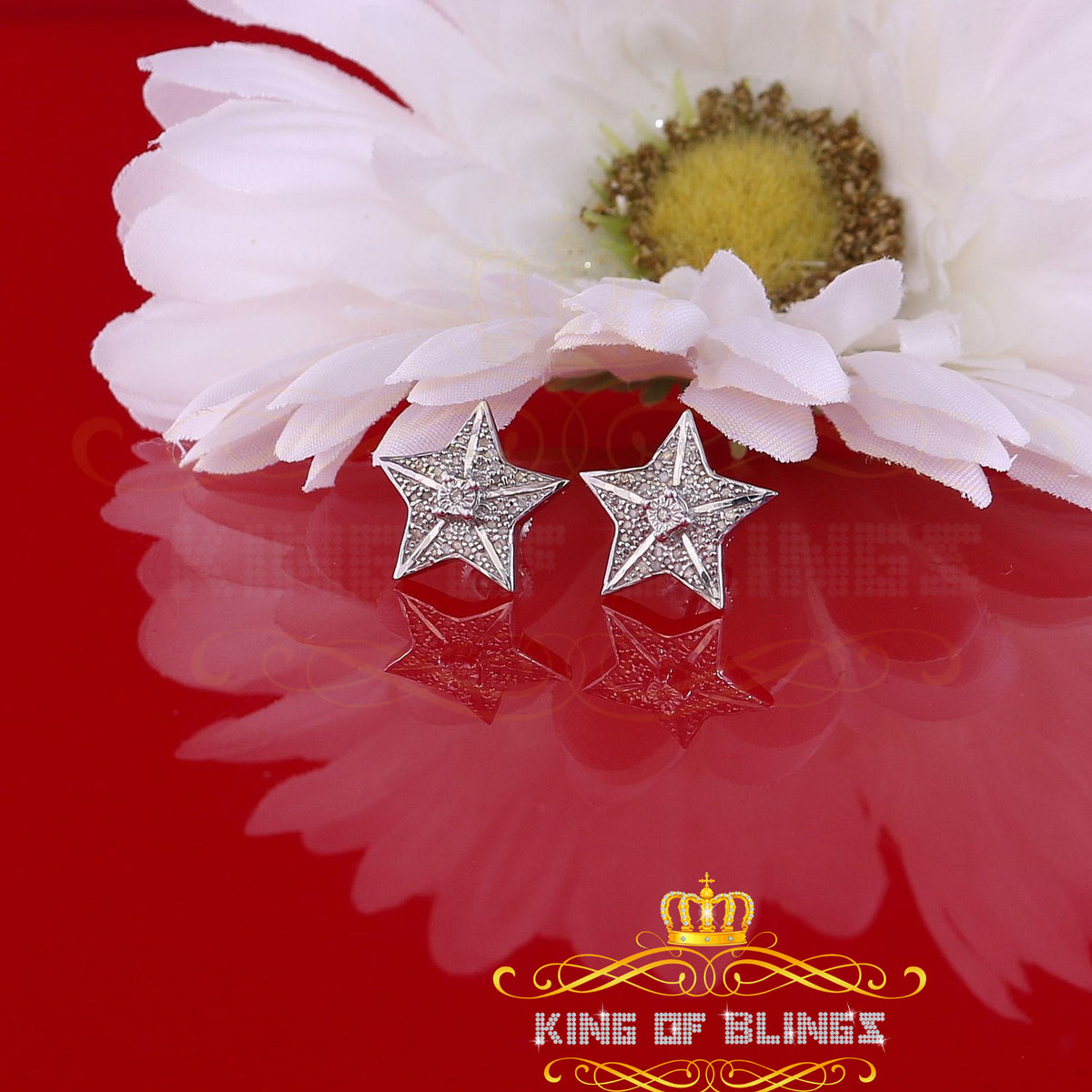 King Of Bling's 925 Sterling Silver White 0.25ct Diamond For Women's / Men's Stud Star Earrings KING OF BLINGS