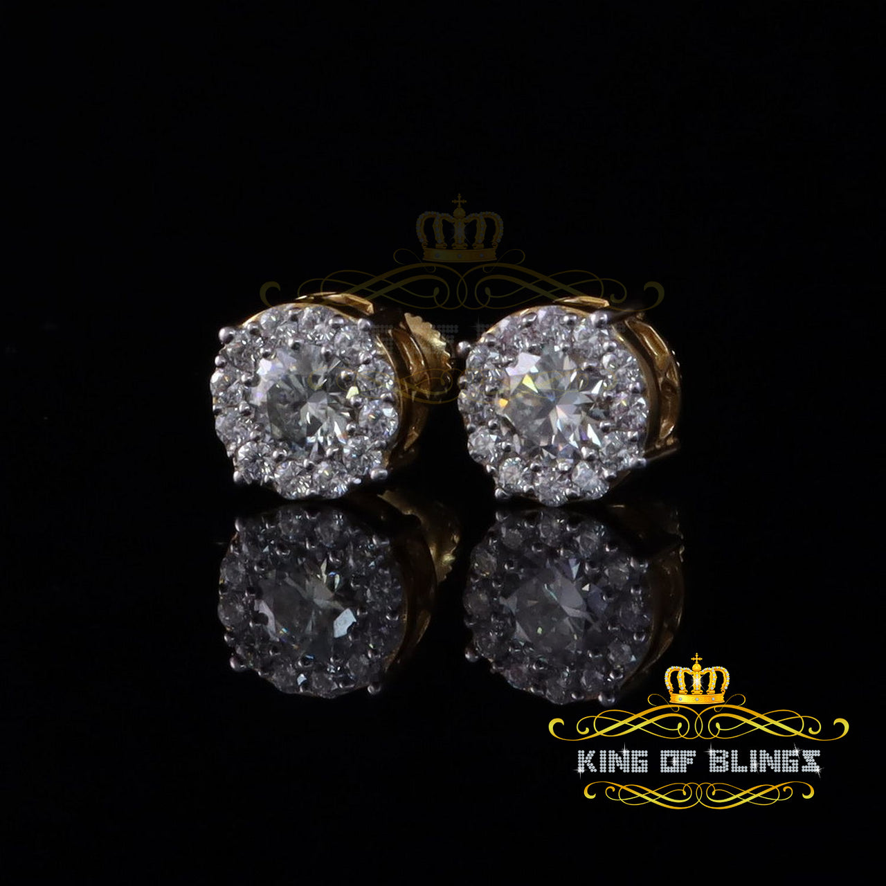 King  of Bling's 0.75ct Cluster Earrings For Mens & Womens Moissanite 925 Sterling Silver Yellow