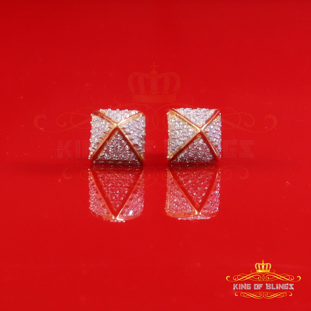King of Bling's 925 Yellow Silver Screw Back 2.19ct Cubic Zirconia Hip Hop Women Hexagon Earring