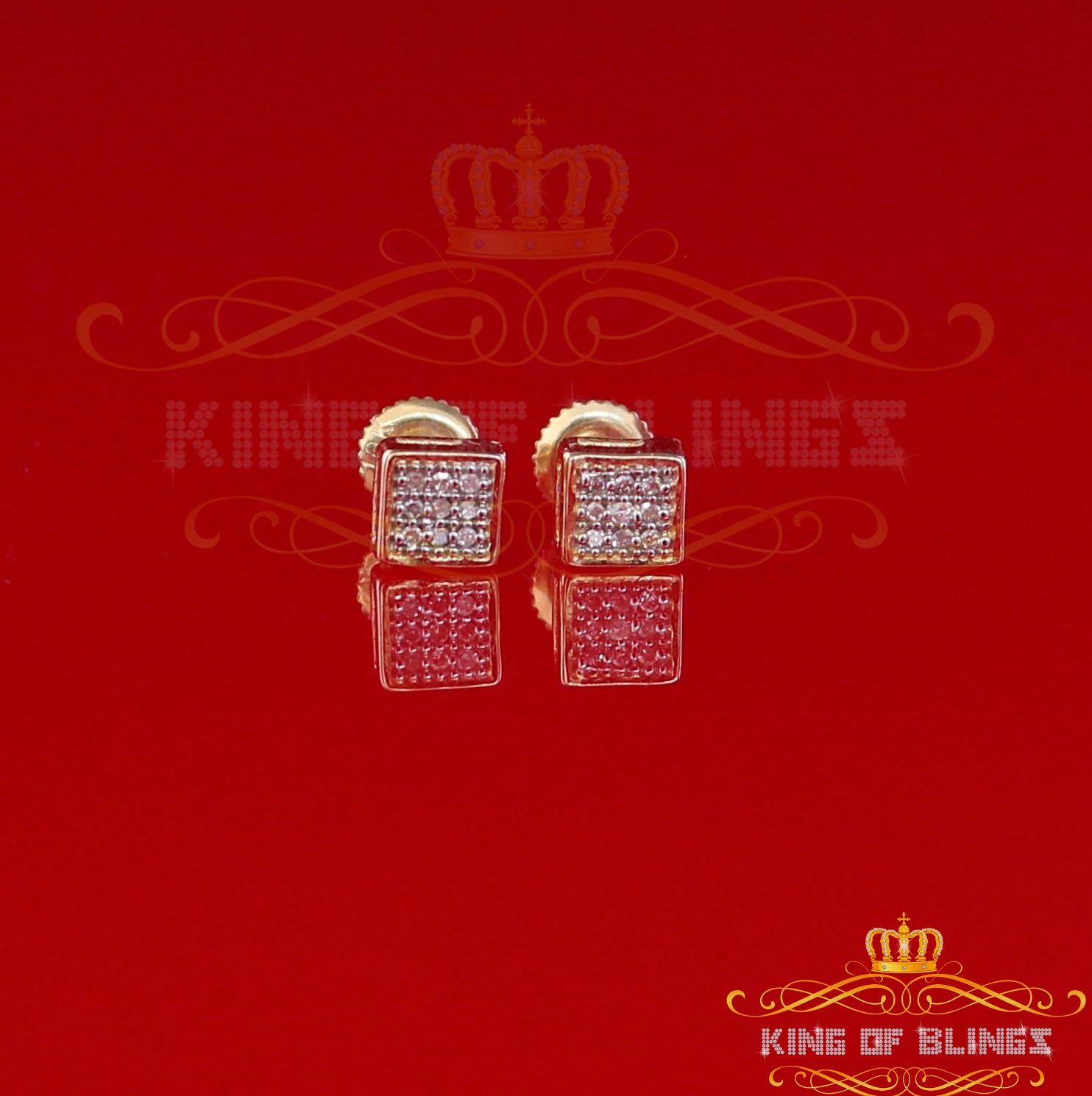 King Of Bling's 10K Real Yellow Gold Real Diamond 0.05CT Men's/Women's Stud Square Micro Earring KING OF BLINGS
