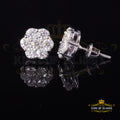 King of Bling's Men's/Womens 925 Silver White 1.66ct VVS 'D' Moissanite Floral Stud Earrings KING OF BLINGS