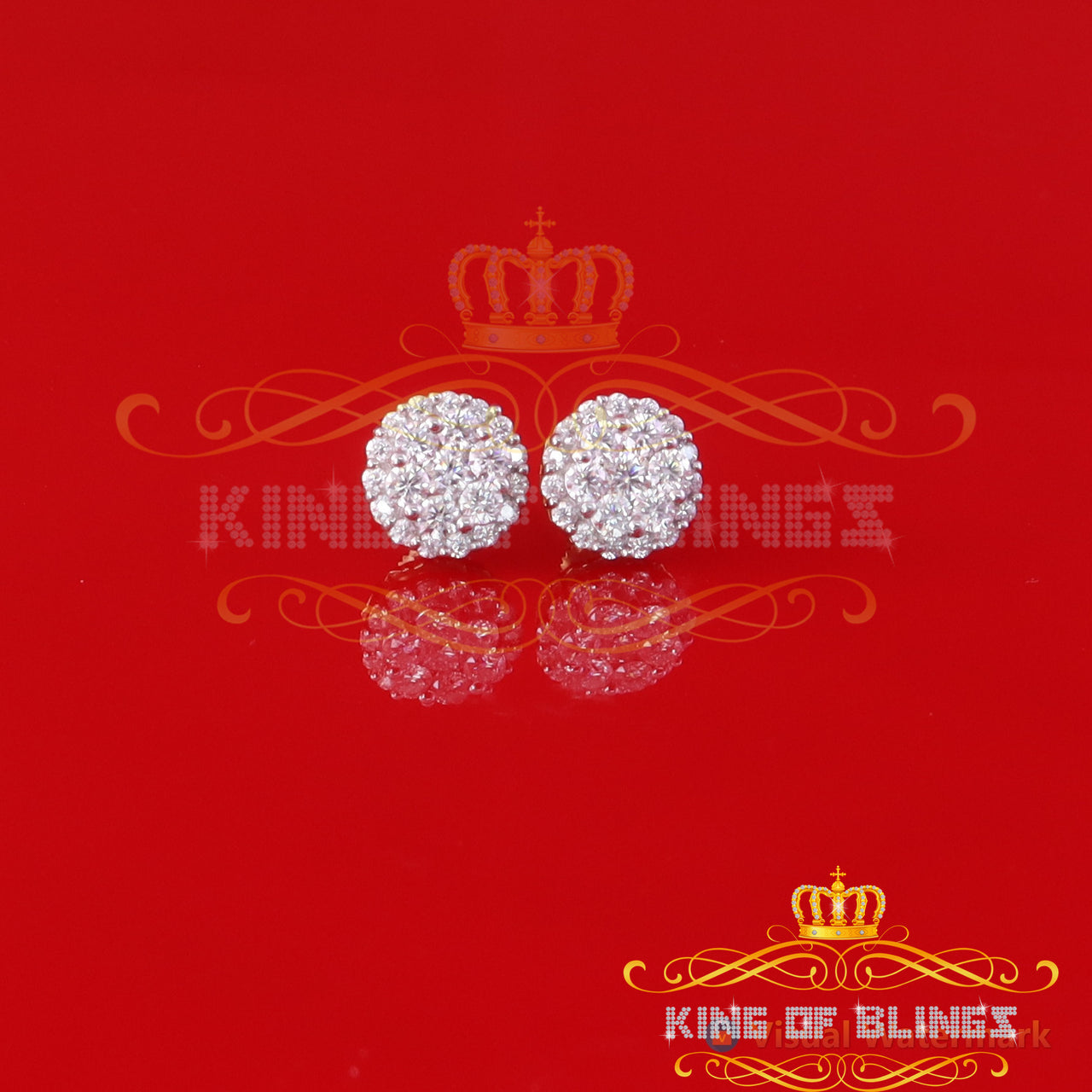 King  of Bling's Men's/Womens 925 Silver Yellow 1.33ct VVS 'D' Moissanite Round Stud Earrings KING OF BLINGS