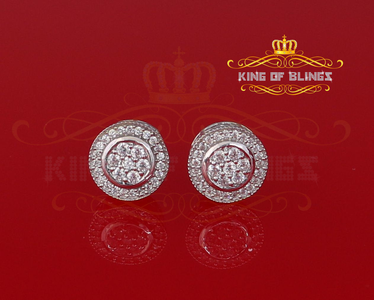 King of Blings- Aretes Para Hombre 925 White Silver 1.59ct Cubic Zirconia Round Women's Earrings KING OF BLINGS