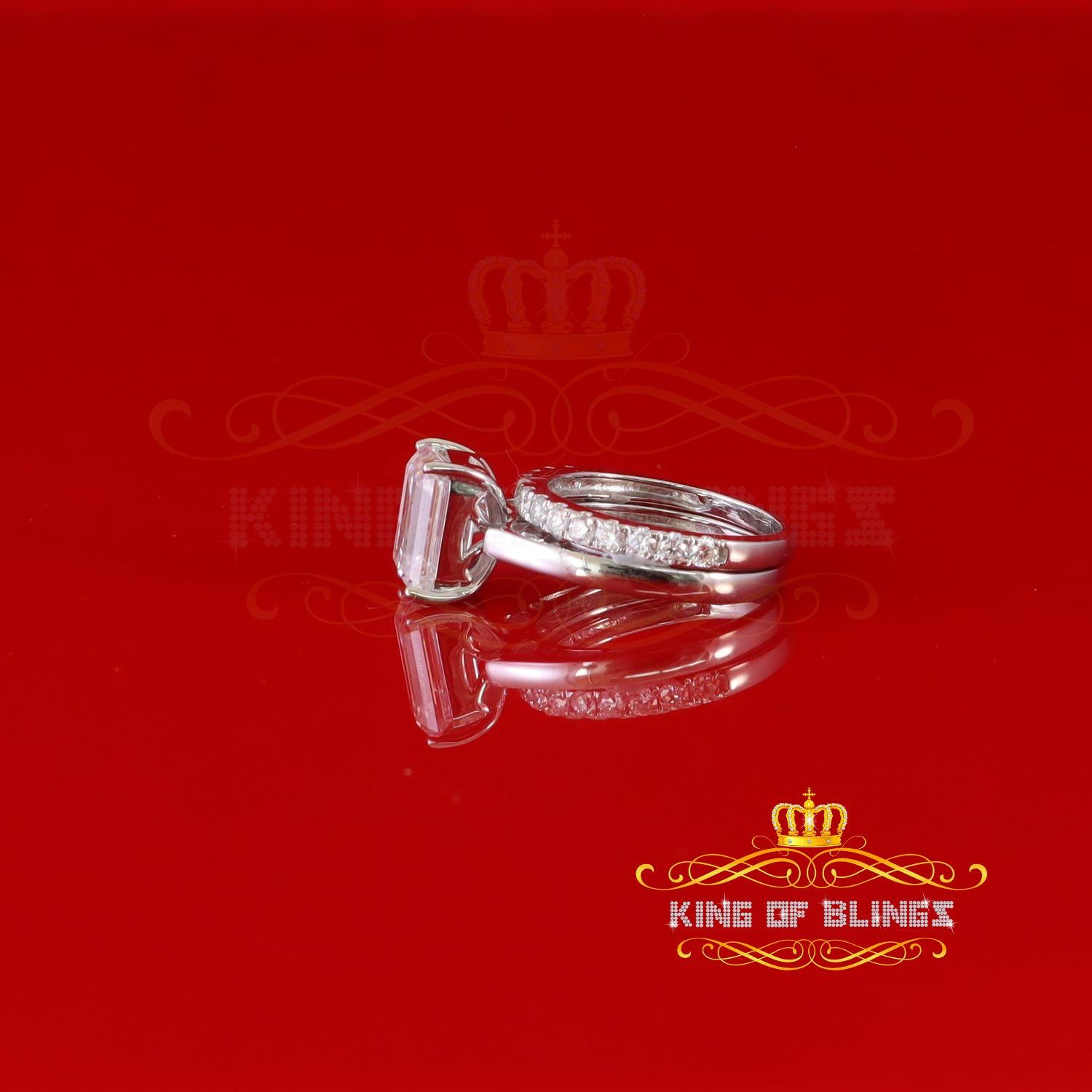 King of Bling's White 5.00ct Moissanite Sterling Silver Mens/Women Bridal Rings Rectangle Size 8 KING OF BLINGS