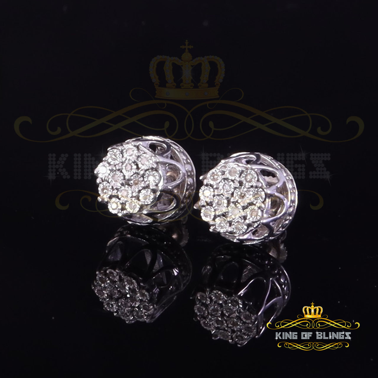 King Of Bling's 0.07ct Diamond 925 Sterling White Silver for Men's & Womens Stud Round Earrings KING OF BLINGS
