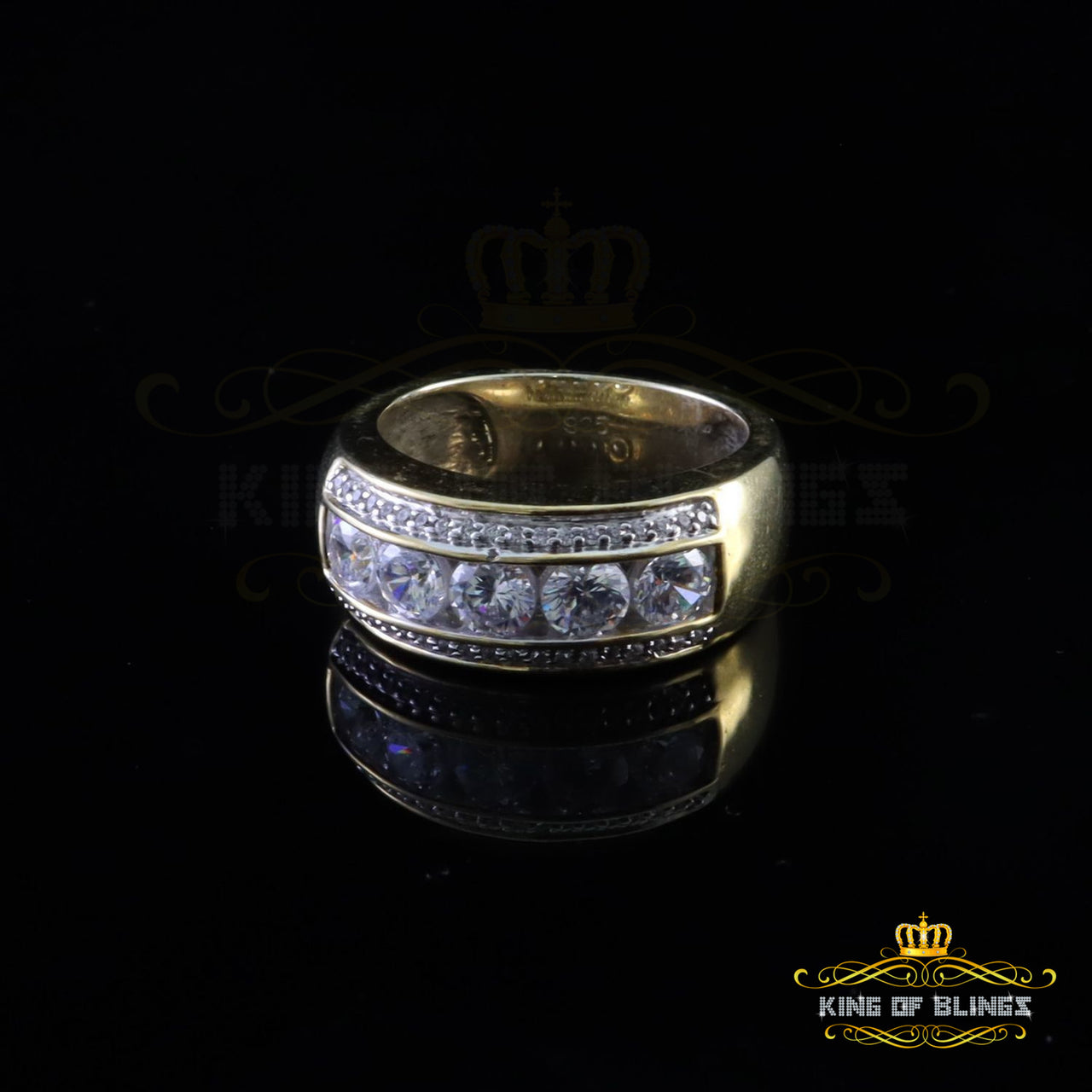 King Of Bling's 925 Sterling Yellow Silver Round 4.00CT CZ Men Ring Gifts For Him Ring Size 10