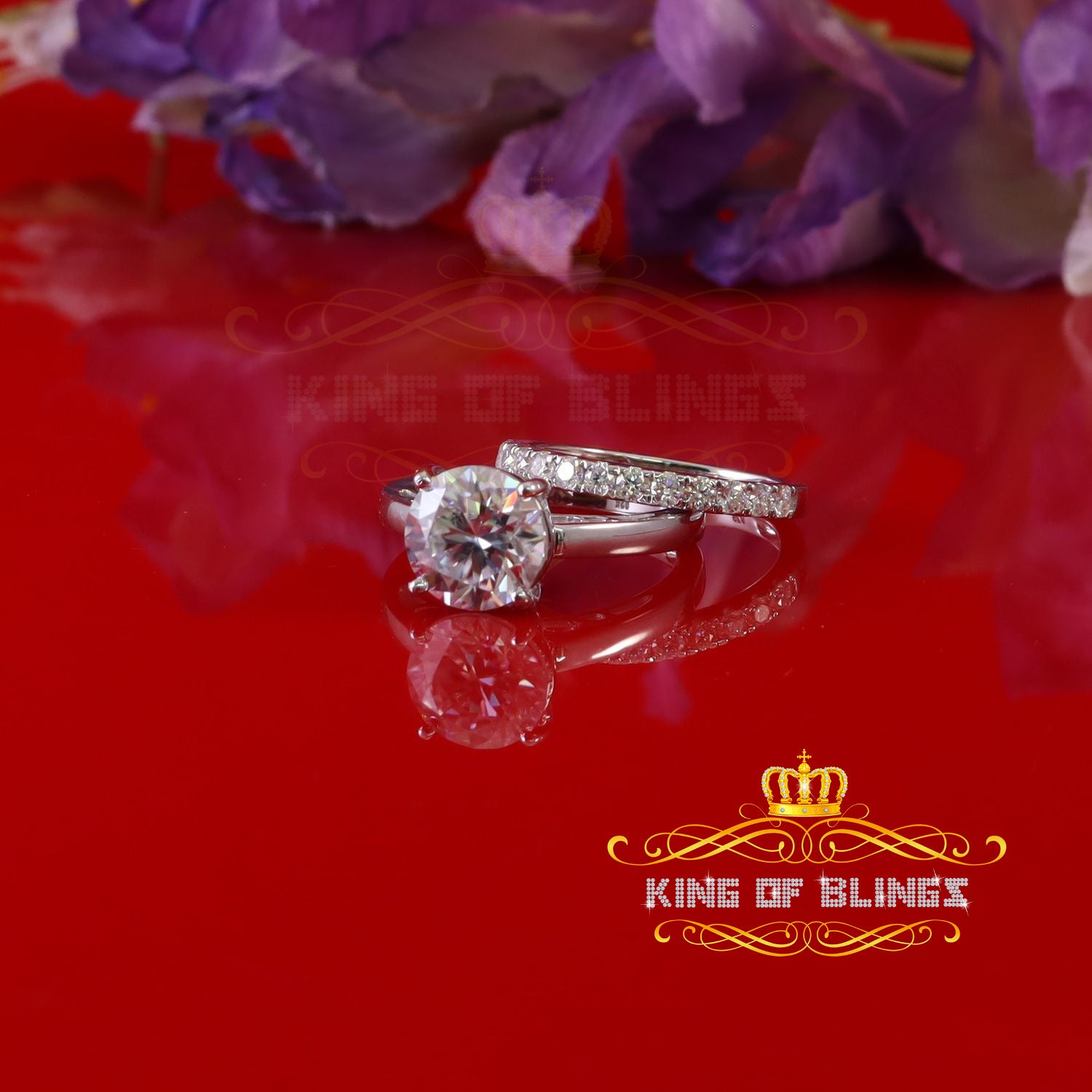King of Bling's White 5.00ct Moissanite Sterling Silver Men/Women Bridal Ring Round Shape Size 8 KING OF BLINGS