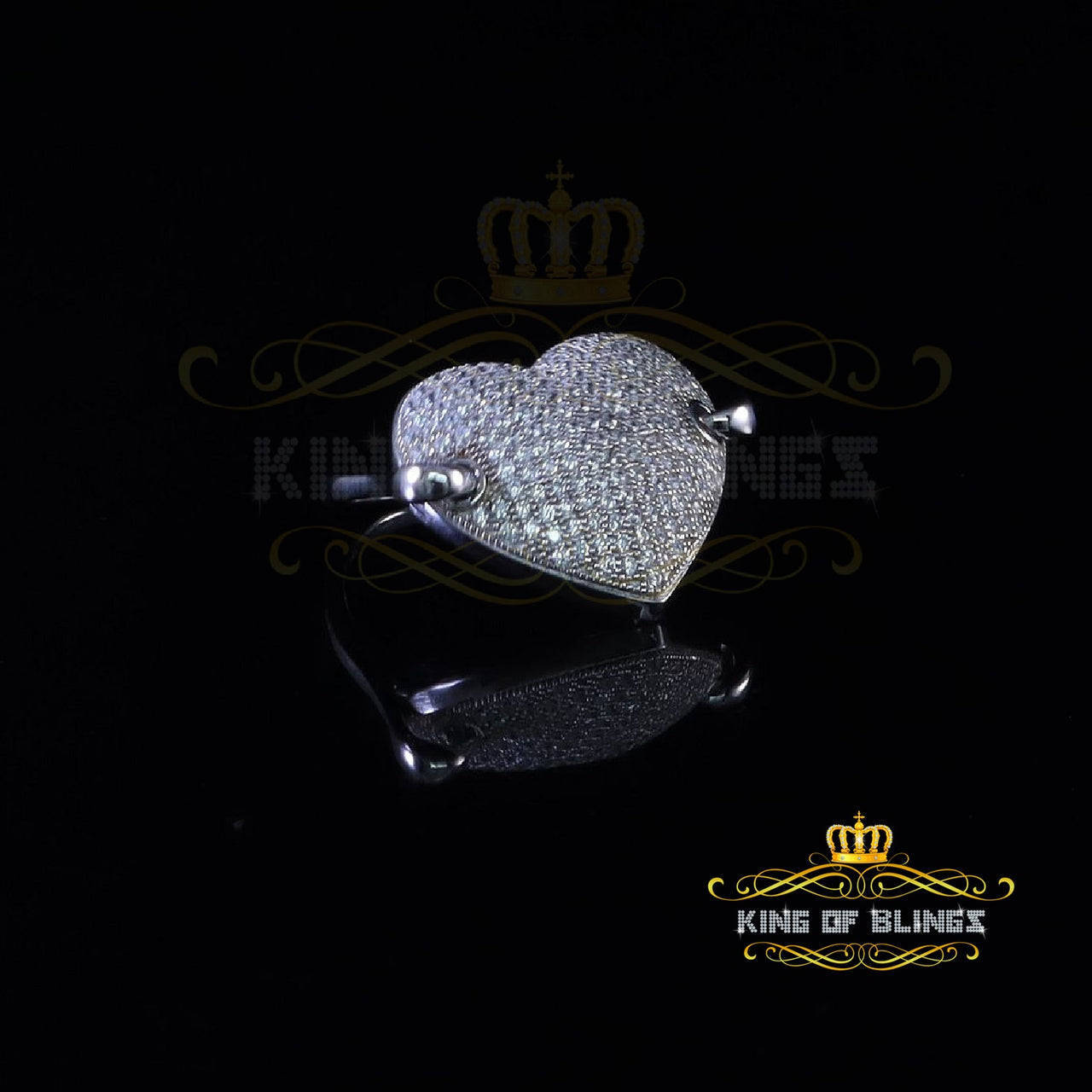 King Of Bling's925 Silver Round Shape Stone White Heart Ring Size 7 Womens 100 Cubic Zirconia