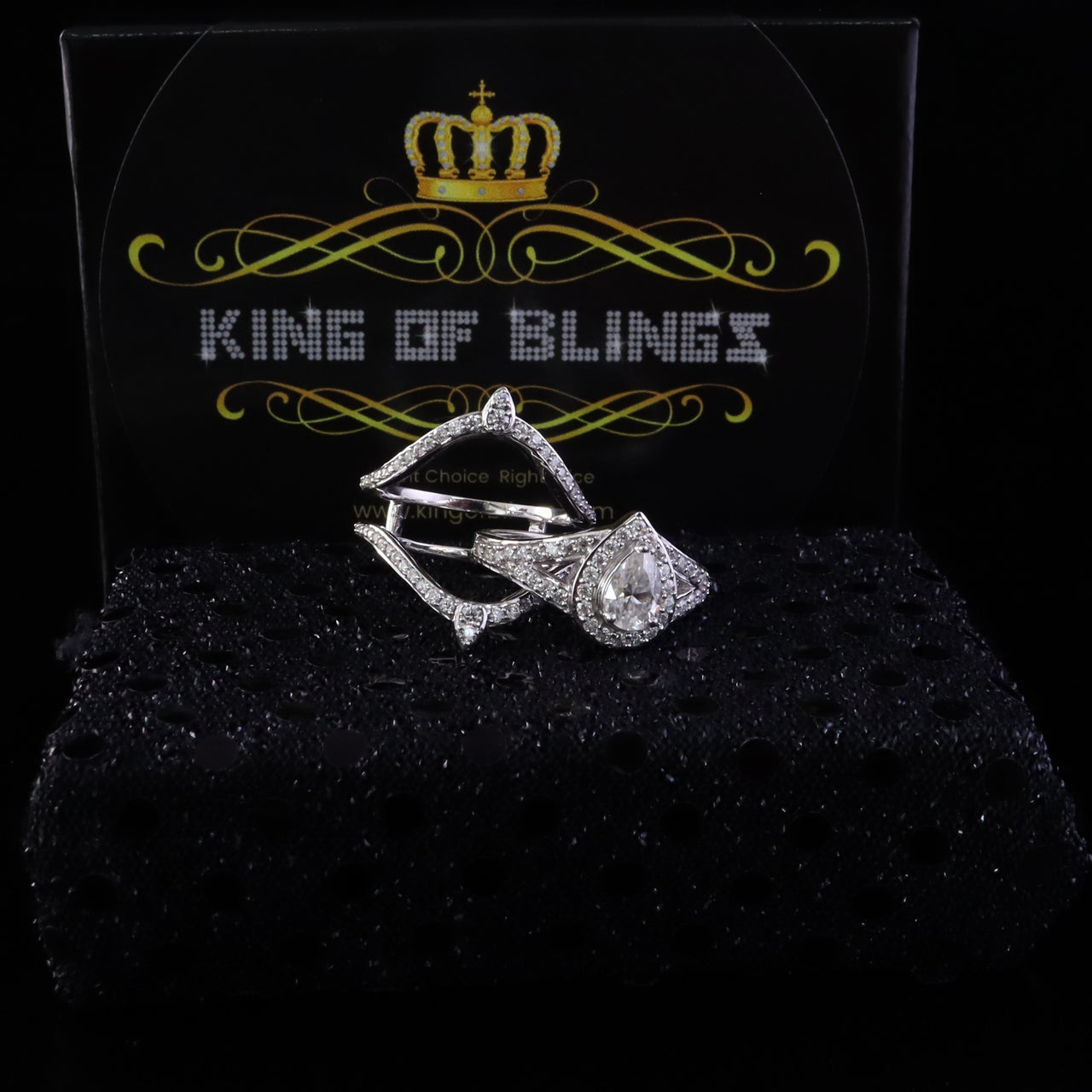 King Of Blings Enhancer Guard Wrap Insert Ring 925 White Silver1.75ct VVS D Pear Moissanite SZ7