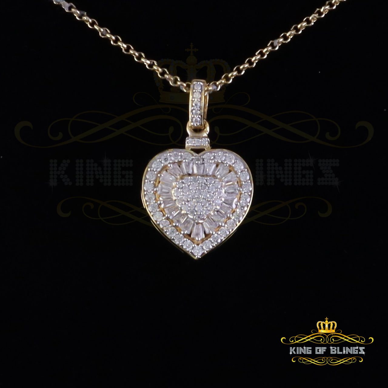 King Of Bling's 925 Sterling Yellow Silver 1.00ct VVS D Clr. Moissanite Heart Pendant for Womens KING OF BLINGS