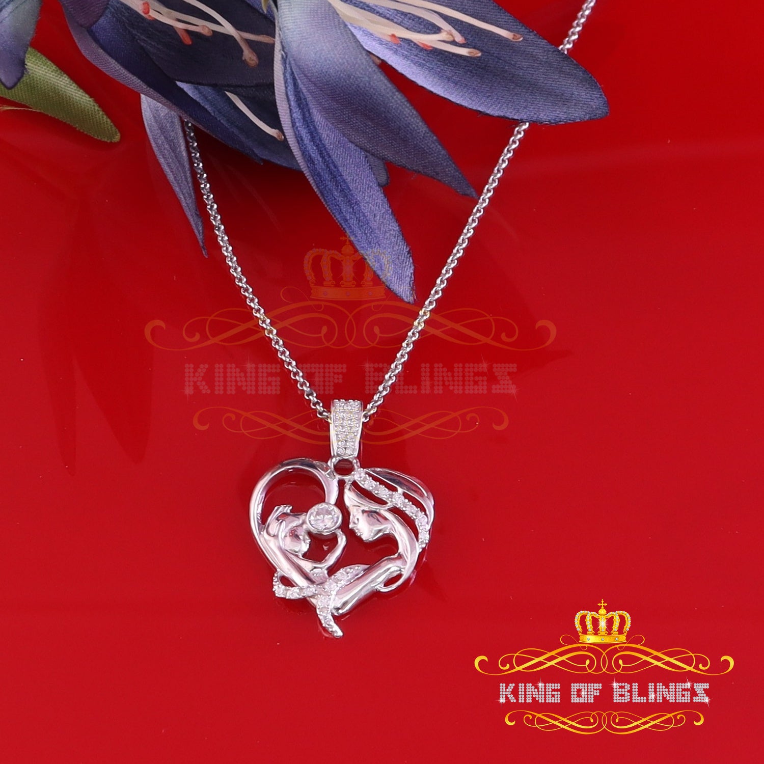 King Of Bling's White Silver 0.85ct Cubic Zirconia MOM'S Embrace Lovely Pendant @ Mother's Day KING OF BLINGS