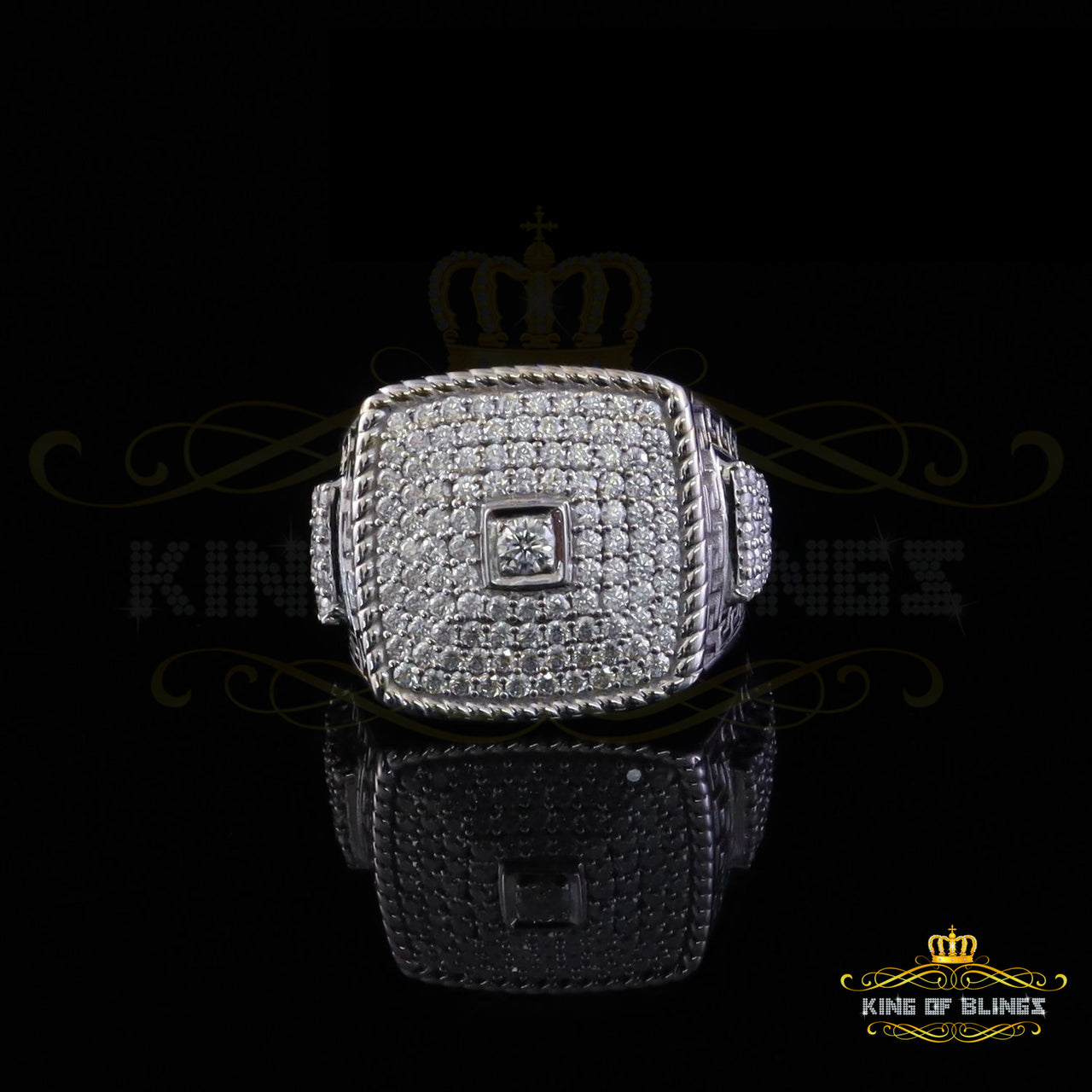 King of Bling's Men's/Womens 925 Silver White 3.00ct VVS 'D' Square Moissanite Rings Size 10 King of Blings