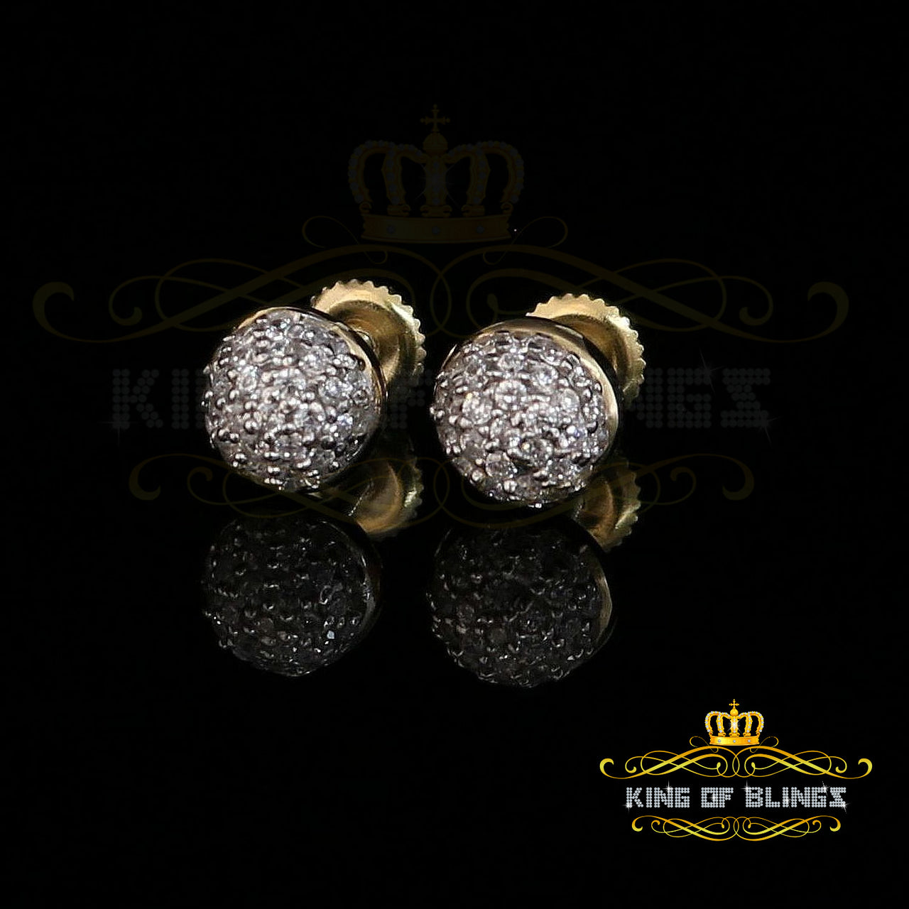 King of Bling's Aretes Para Hombre 925 Yellow Silver 0.64ct Cubic Zirconia Round Women's Earring