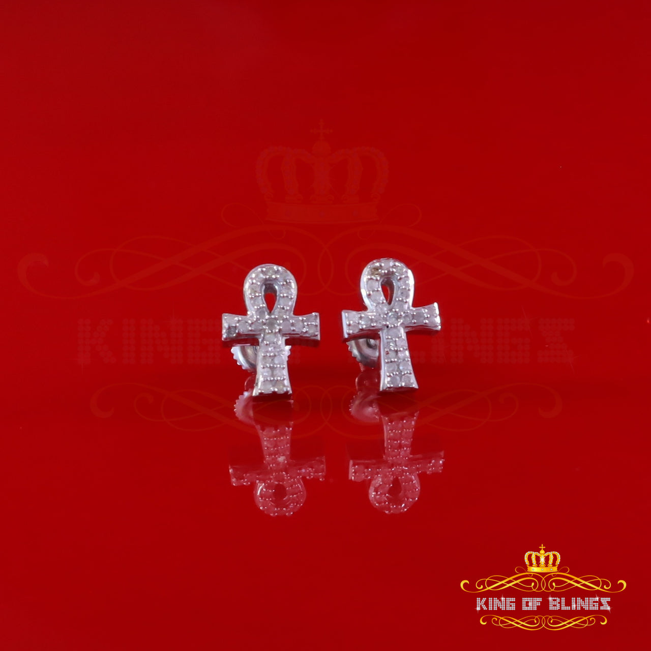 King Of Bling's New 0.25ct Diamond 925 Sterling Silver White for Men's & Women Stud ANKH Earring