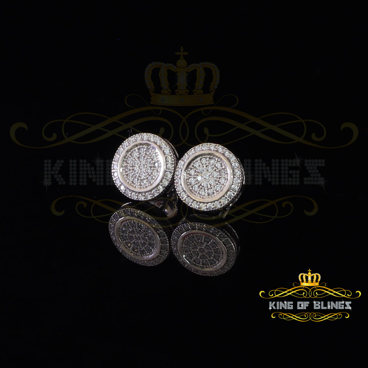 King of Bling's Elegant White 925 Silver Screw Back 0.69ct Cubic Zirconia Round Womens Earrings