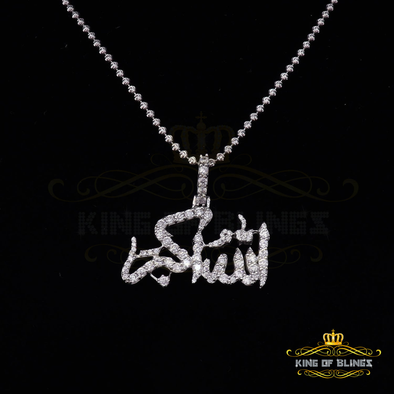 King Of Bling's White 925 Sterling Silver with allah-hu-Akbar Pendant 5.70ct Cubic Zirconia