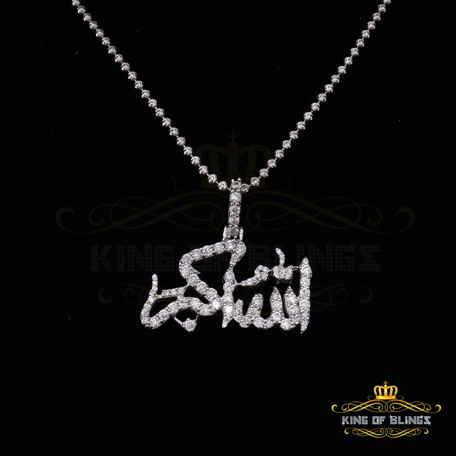 King Of Bling's White 925 Sterling Silver with Allah-hu-Akbar Pendant 5.70ct Moissanite KING OF BLINGS