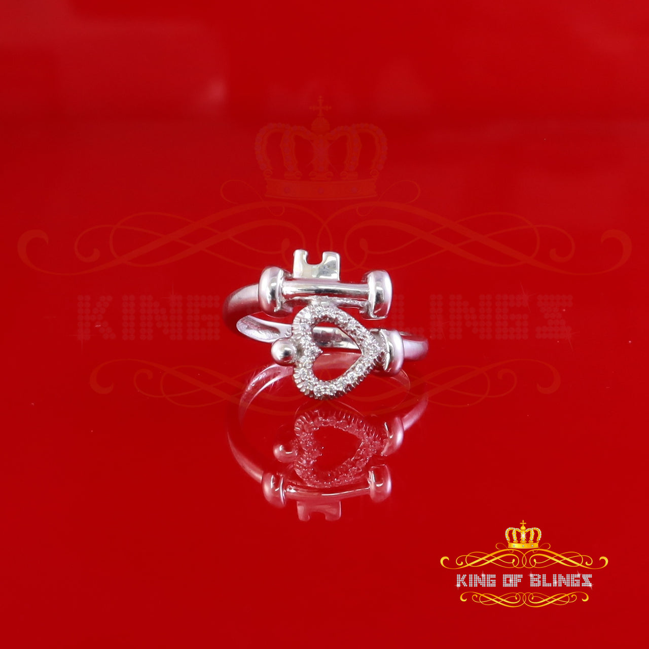 King Of Bling's925 Sterling Silver 0.20CT Cubic Zirconia Promise Heart White Key Ring Size 7