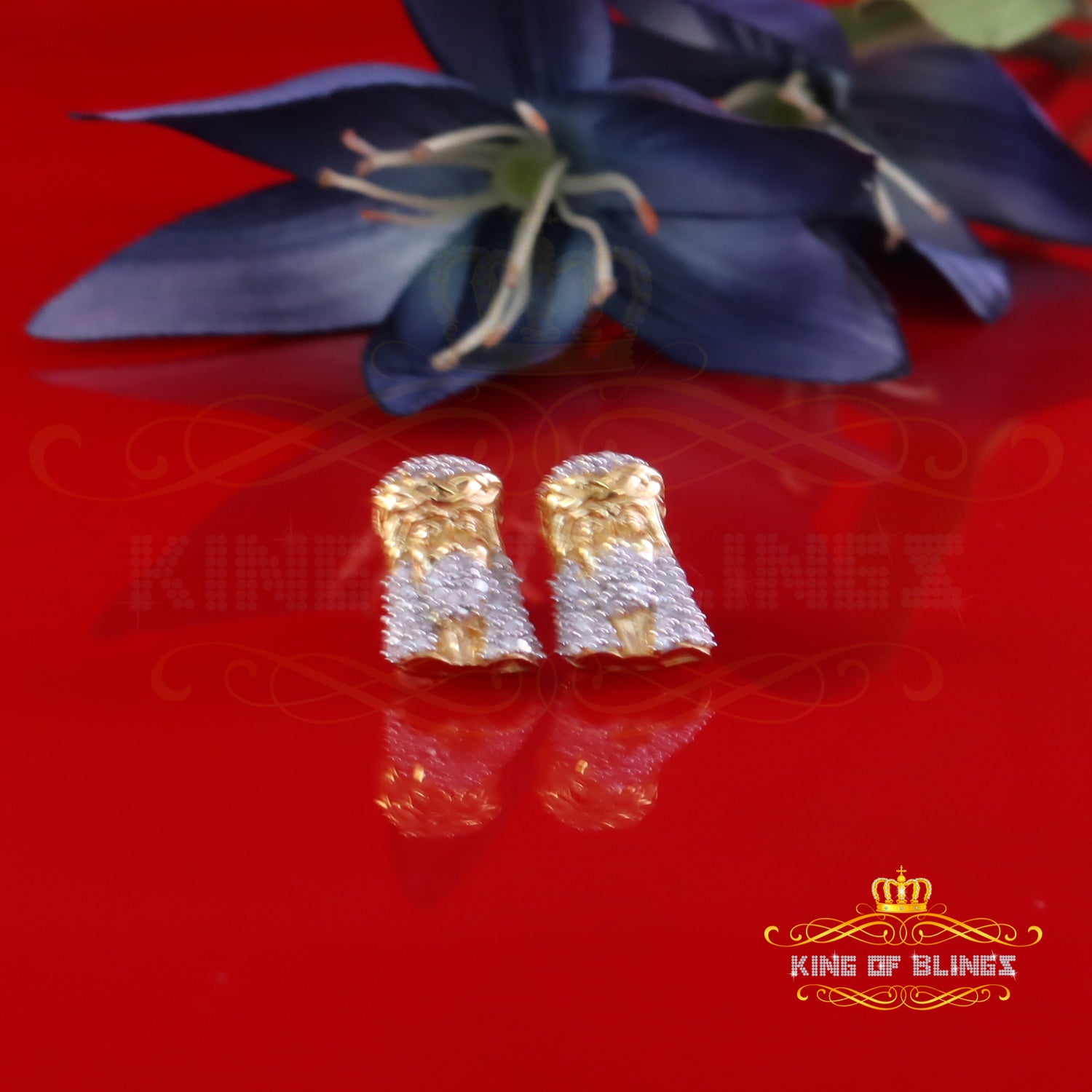 King of Blings-0.50ct Diamond 925 Sterling Silver Yellow for Men's & Women Stud JESUS Earring King of Blings