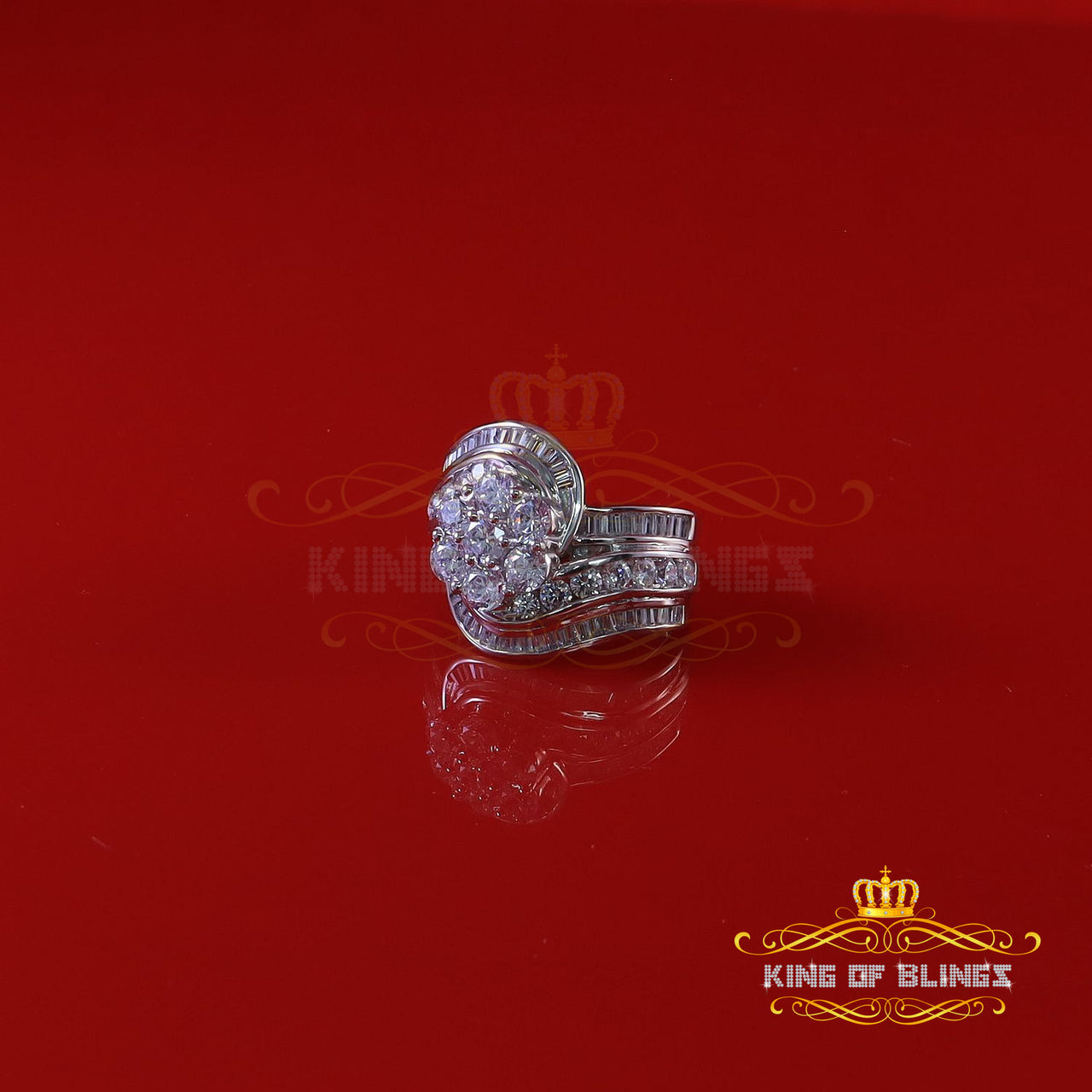 Sterling White Silver Flower 7 stone 6.16ct CZ Fashion Womens Ring Size 7