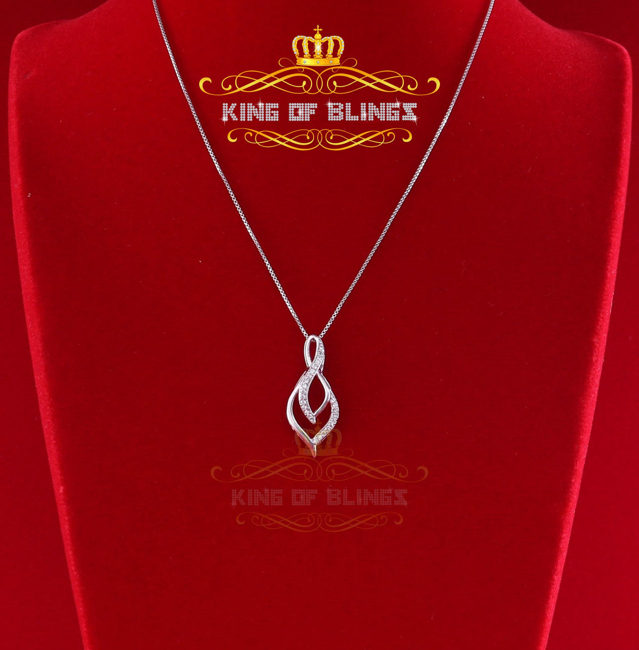 King Of Bling's White 925 Sterling Silver Pendant Charming Necklace Shape 0.20ct Cubic Zirconia