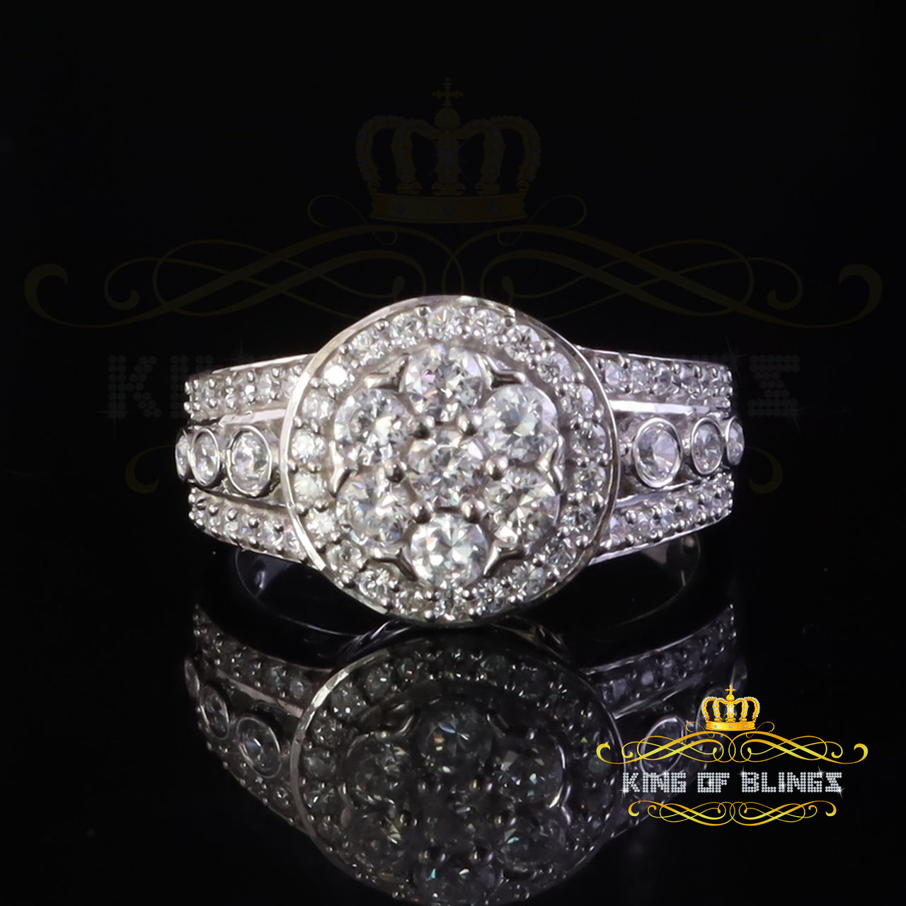 King Of Bling'sSterling White Silver Round 2.10ct Cubic Zirconia Wedding Womens Ring Size 6.5
