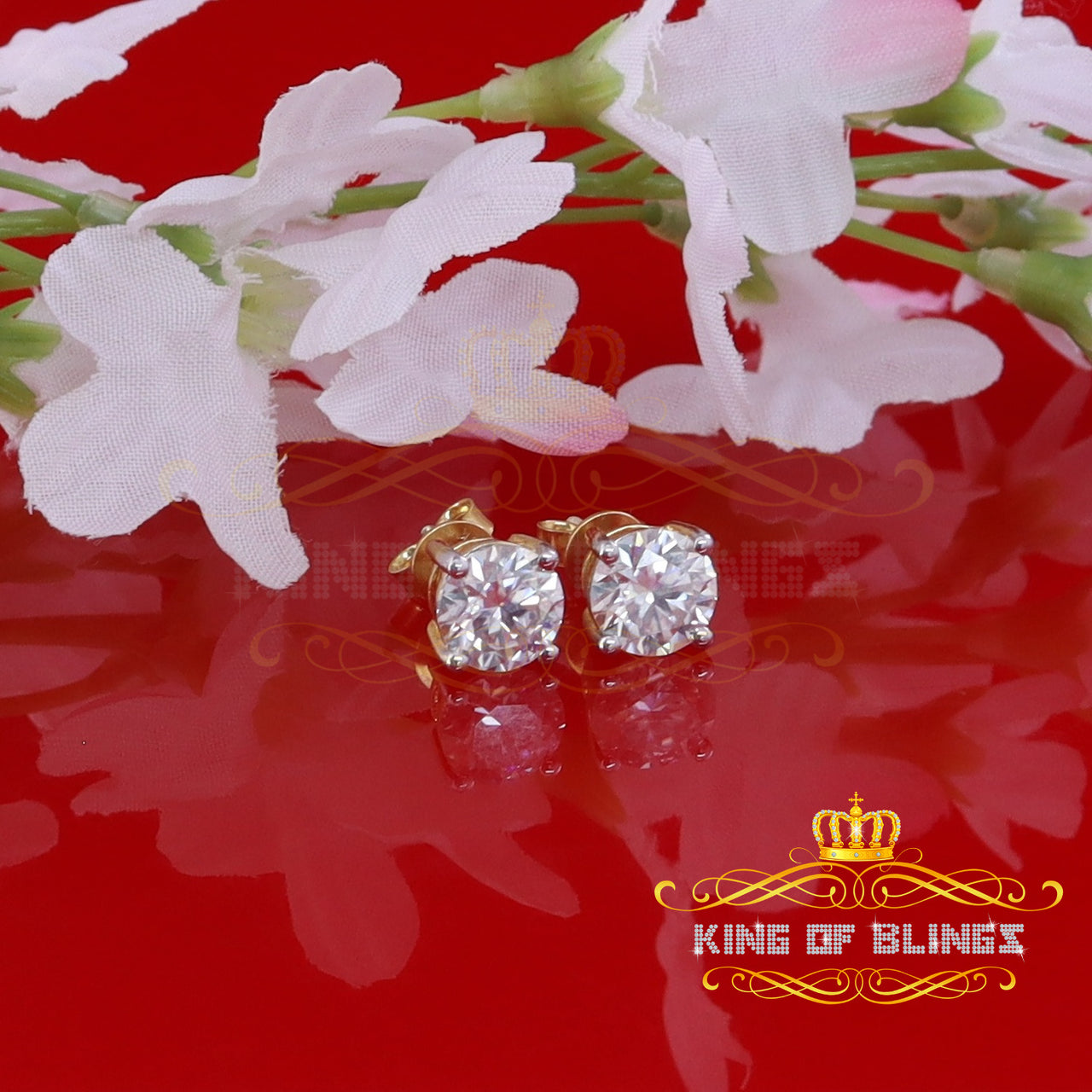 King  of Bling's 3.00ct VVS 'D' Moissanite Men's/Womens 925 Silver Yellow Round Stud Earrings KING OF BLINGS