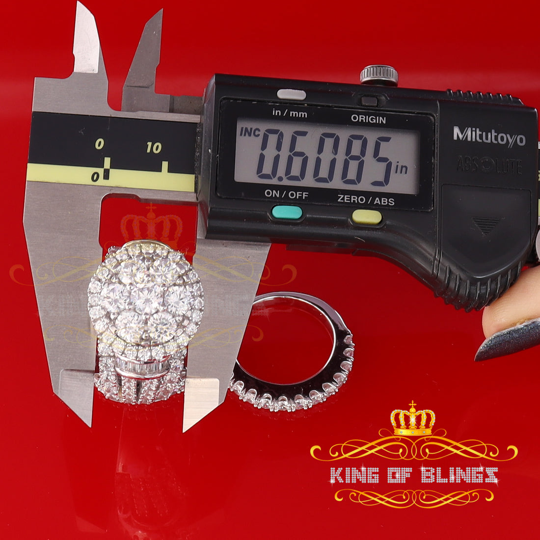King Of Bling'sWhite Silver 18.95ct Cubic Zirconia Round Multi Row Bridal Set Men's Ring Size 8 KING OF BLINGS