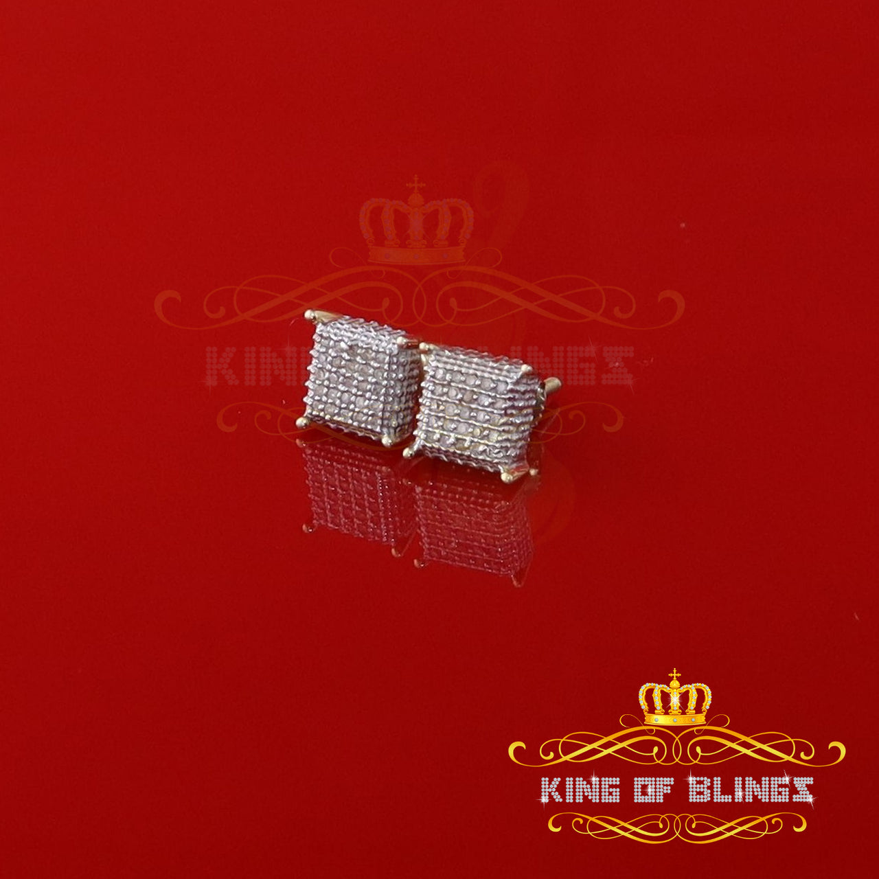 King of Blings-Aretes Para Hombre 925 Silver 0.15ct Diamond Women & Men Square Yellow Earrings
