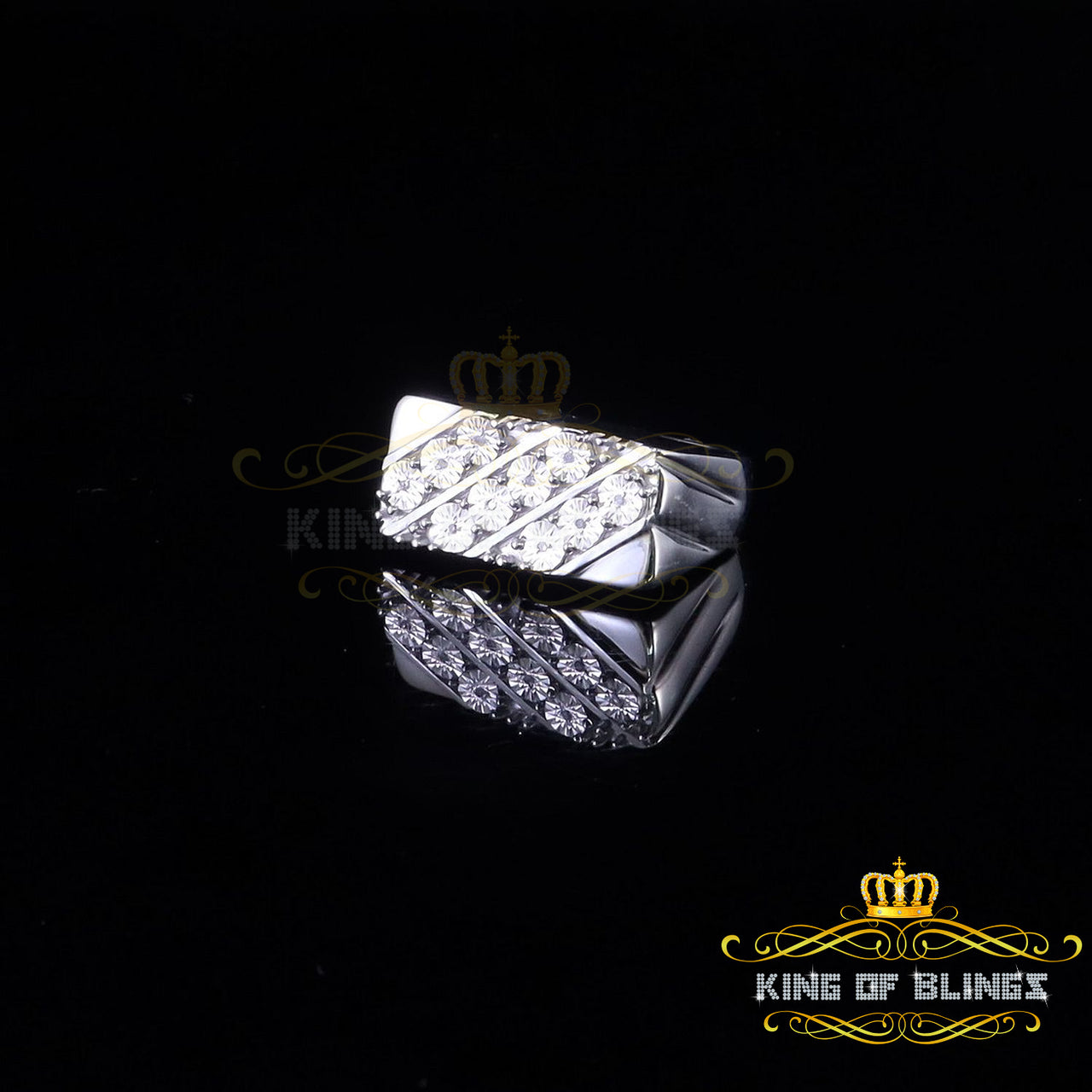 King Of Bling's 0.05CT Real Diamond 925 Silver White Rectangle Band shape with Men's Ring Sz11