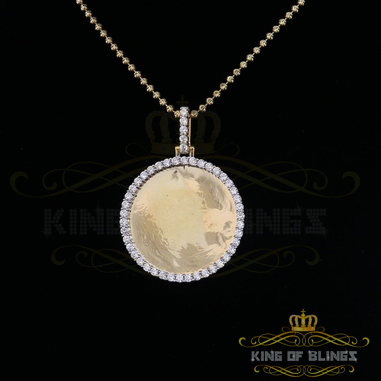 King of Bling's Sterling Silver 1.25" Picture Round Yellow Pendant Round 2.82ct Cubic Zirconia