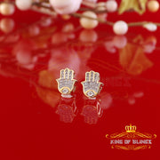 King Of Bling's 925 Yellow Sterling Silver 0.15ct Diamond Stud Women's & Men's Hamsha Earrings KING OF BLINGS