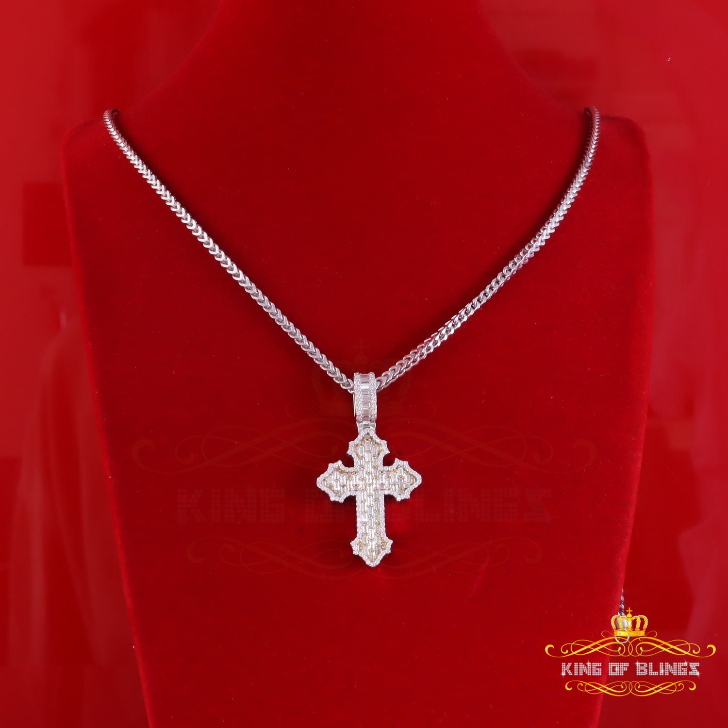 King Of Bling's 3.50ct VVS D Moissanite White Sterling Silver Charm Cross Pendant Men & Women's KING OF BLINGS