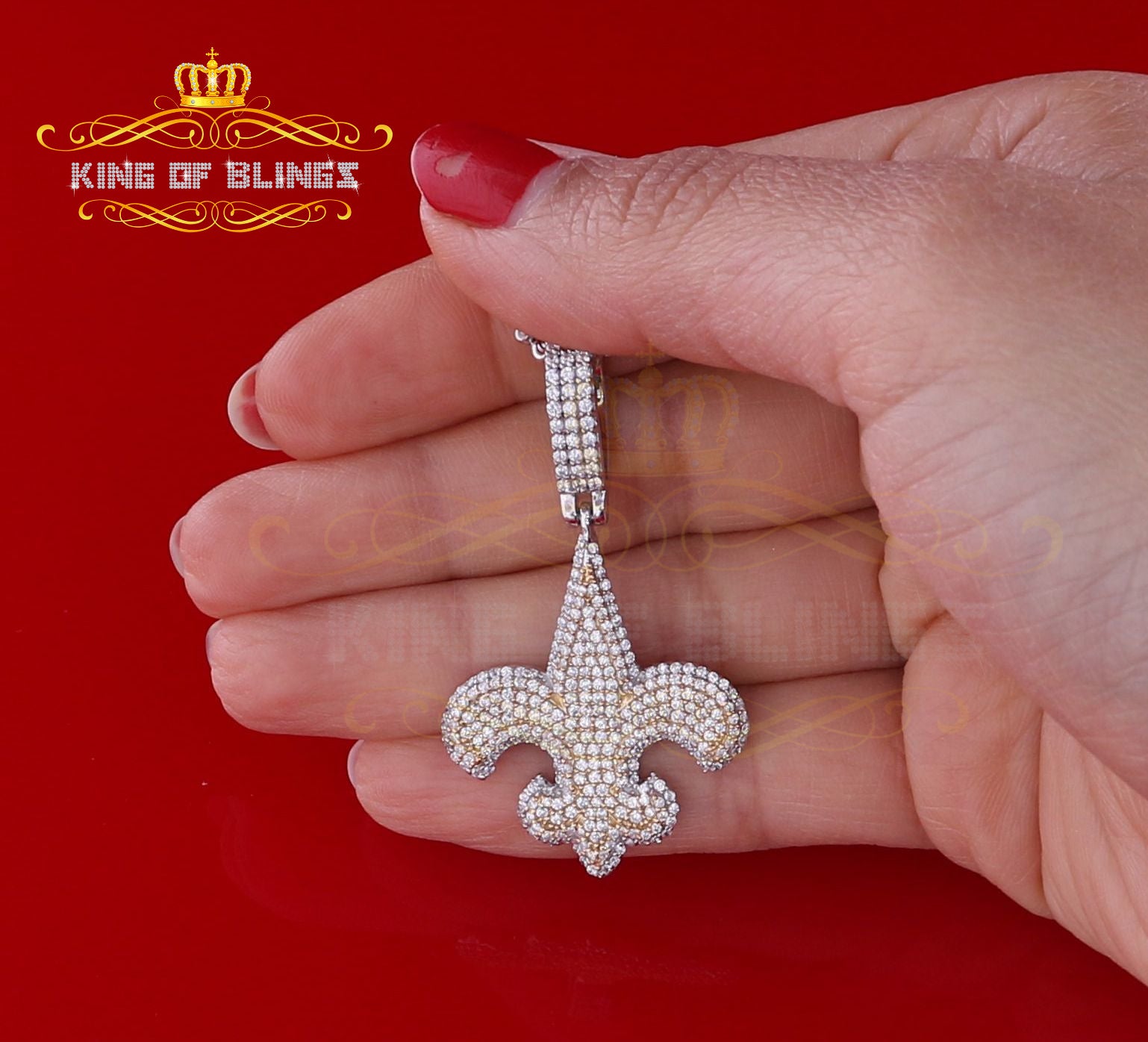 King of Blings- Fancy 925 Sterling Silver Fleur de Lis White Pendant 7.04ct Cubic Zirconia KING OF BLINGS