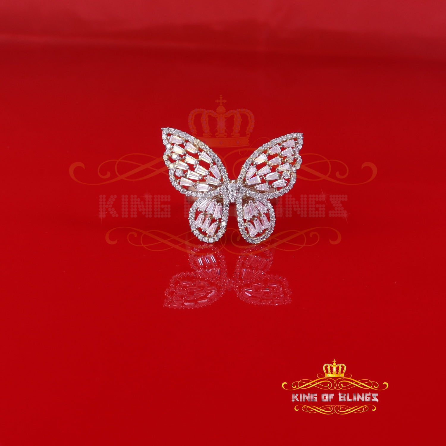 King of Bling's Men's/Womens 925 Silver Yellow 1.75ct VVS 'D' Moissanite Butterfly Rings KING OF BLINGS