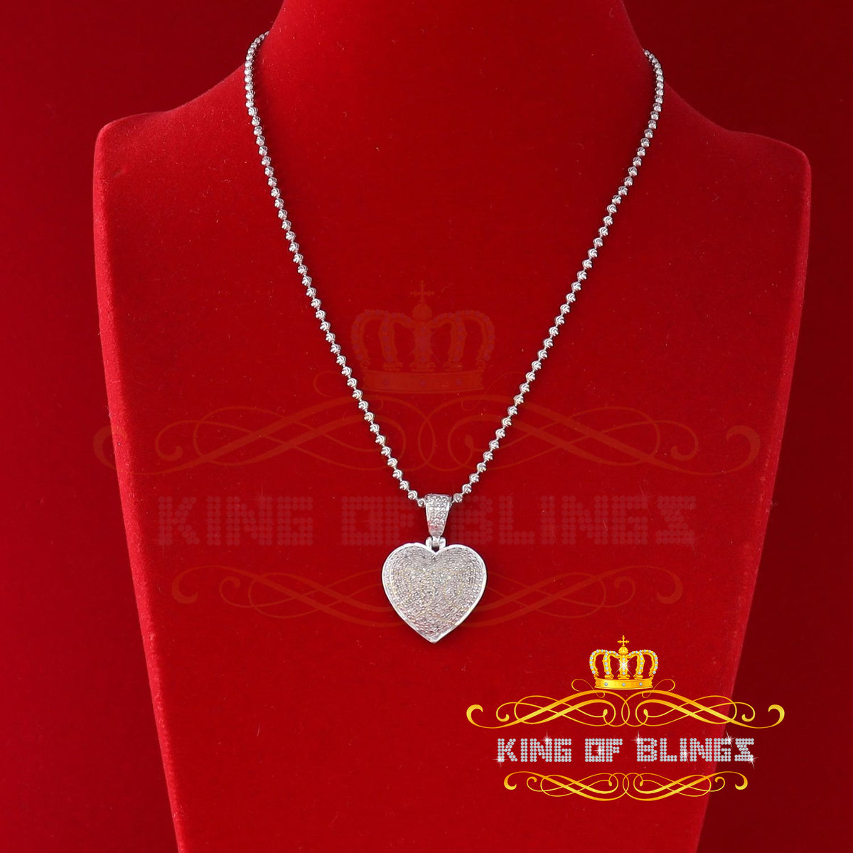 King Of Bling's Real 0.33ct Diamond Sterling Silver HEART Charm Fashion Necklace Pendant White KING OF BLINGS