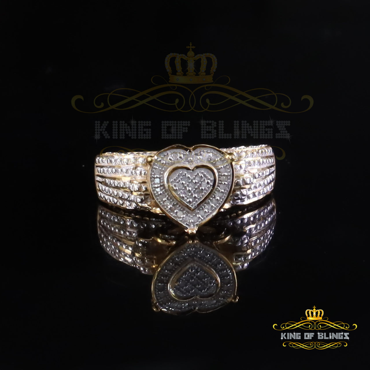 King Of Bling's Yellow Silver Heart Ring SZ 7 Real Diamond 0.10ct 925 Sterling Womens Engagement King of Blings