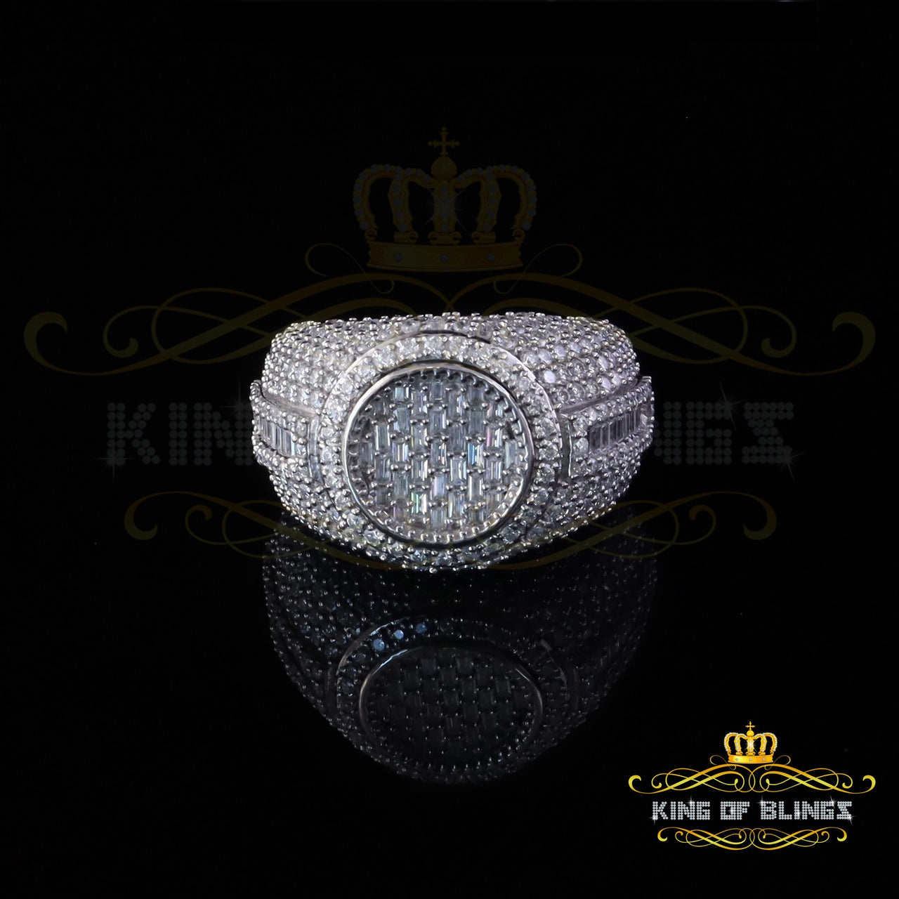 King of Bling's Men's/Womens 925 Silv White 5.50ct Buguette VVS 'D' Moissanite Round Ring SZ 10 King of Blings