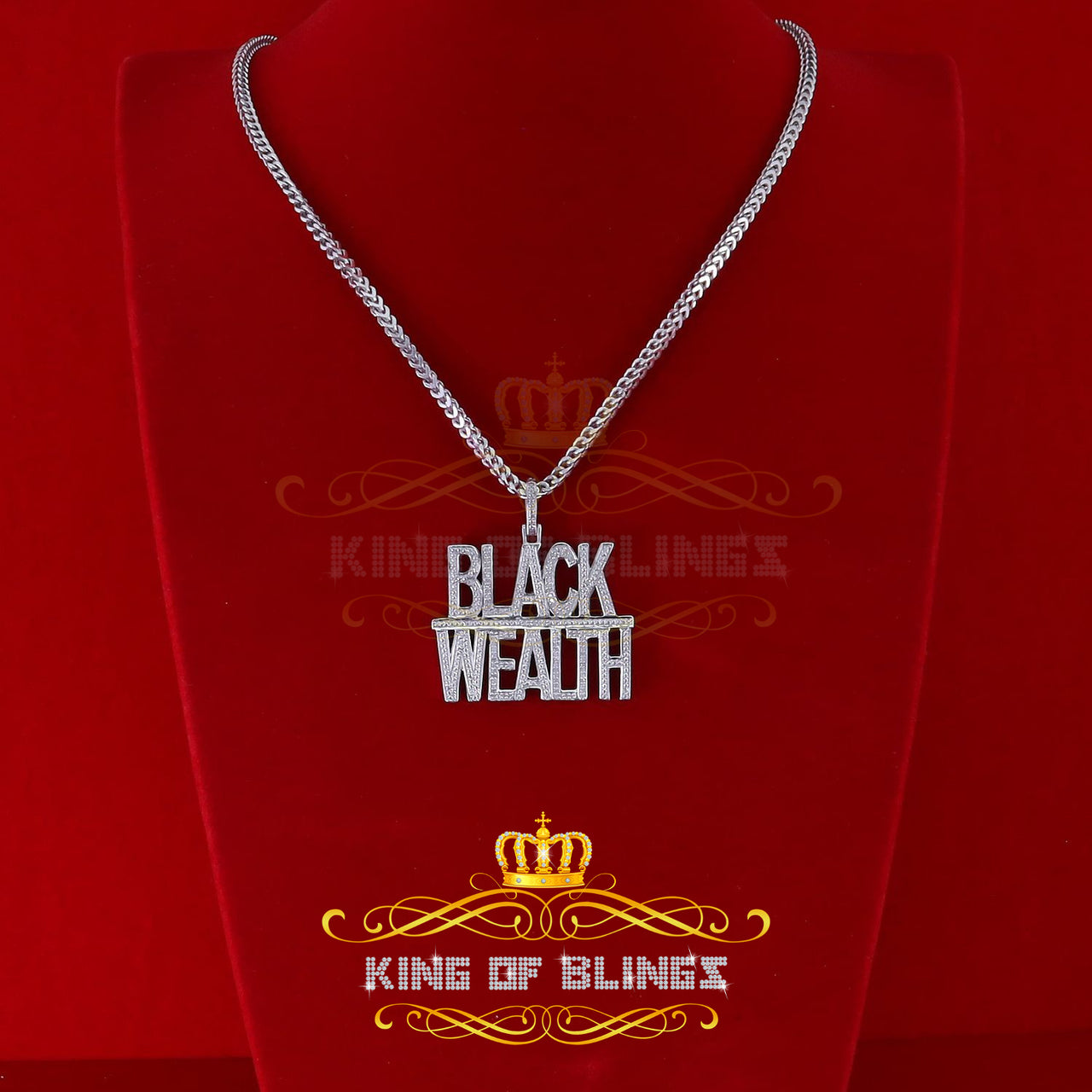King Of Bling's Real 0.33ct Diamond 925 Sterling Silver Fashion BLACK WEALTH White Pendant