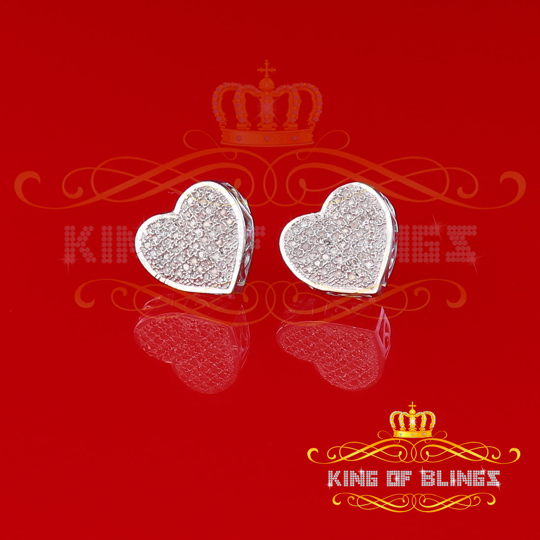 King Of Bling's Micro Pave 0.25ct Real Diamonds 925 White Silver Women's & Men's Heart Earrings KING OF BLINGS